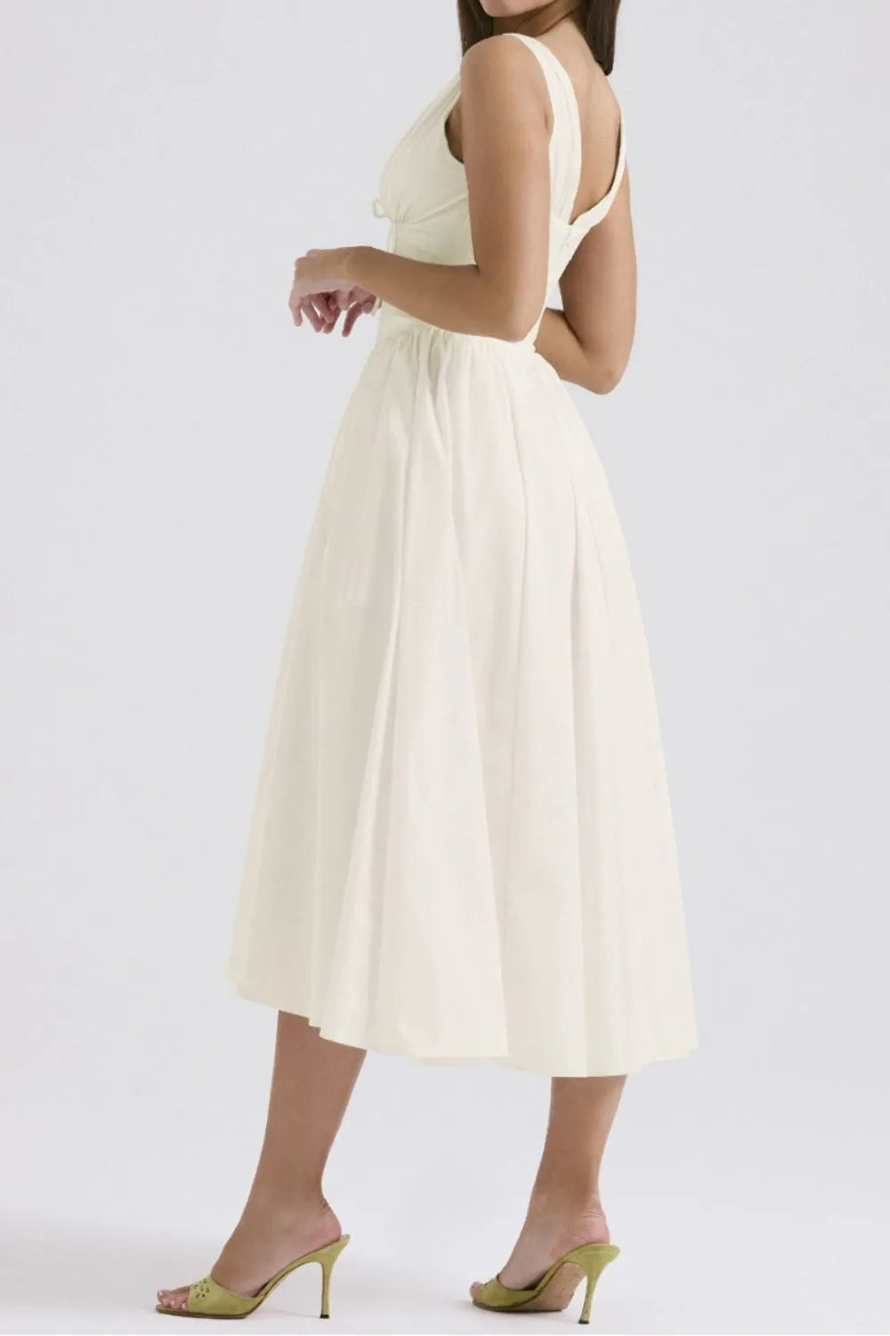 Ruched V-Neck Sleeveless Dress with Pockets.