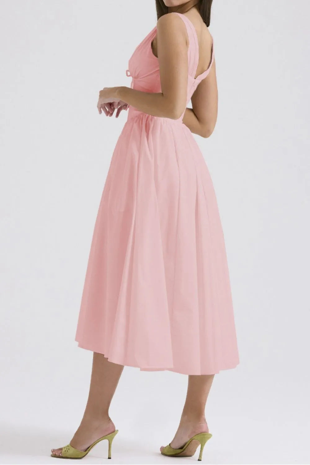 Ruched V-Neck Sleeveless Dress with Pockets.