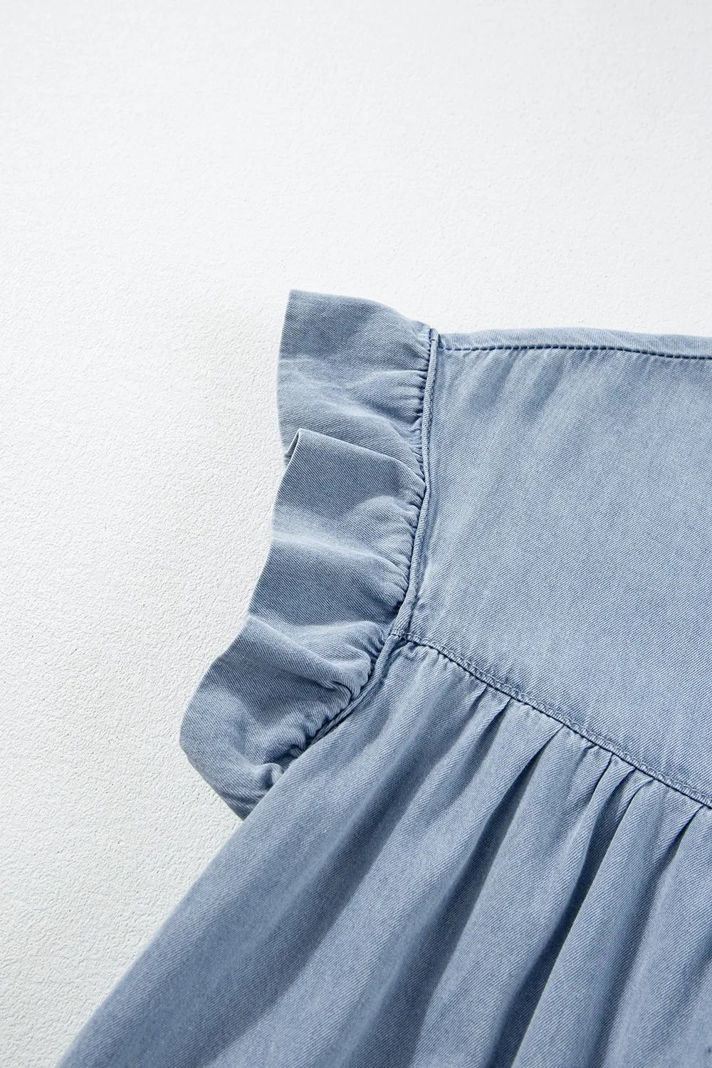 Ruffle Cap Sleeve Tiered A-line Denim Dress.