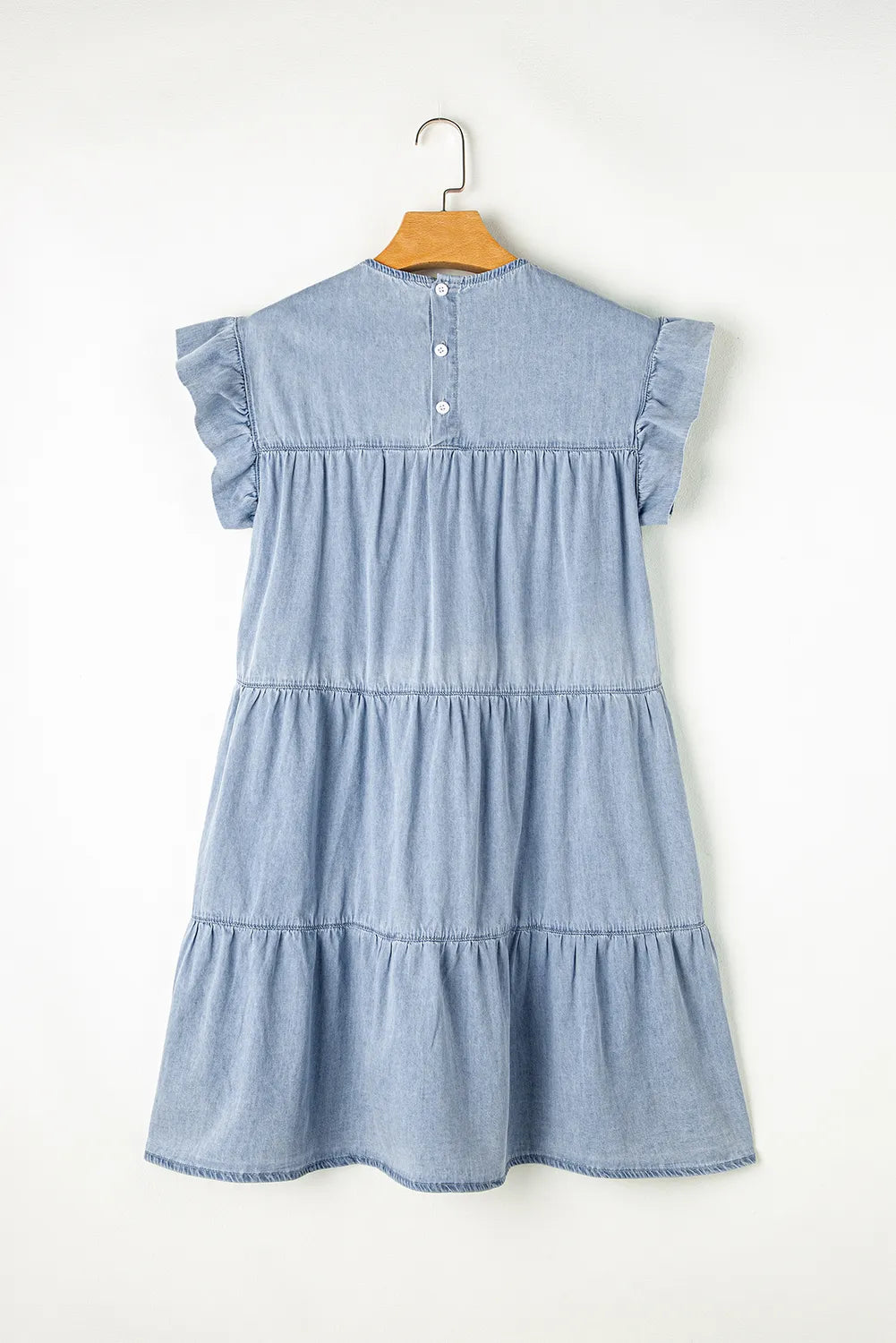Ruffle Cap Sleeve Tiered A-line Denim Dress.