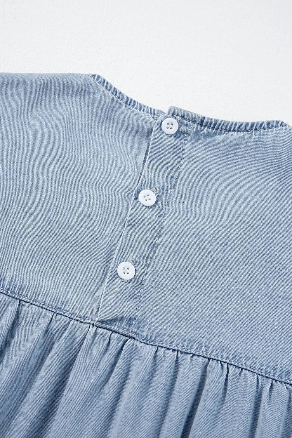 Ruffle Cap Sleeve Tiered A-line Denim Dress.