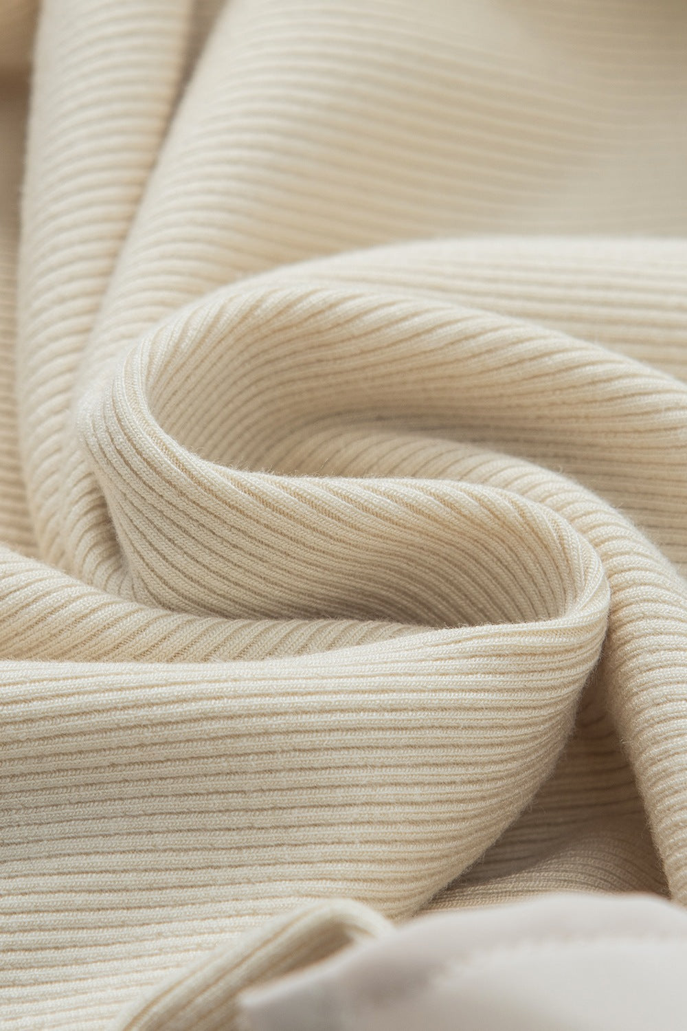Ruffle Flutter Sleeve Mock Neck Ribbed Top.