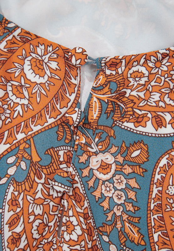 Ruffle Hem Printed Long Sleeve Dress.