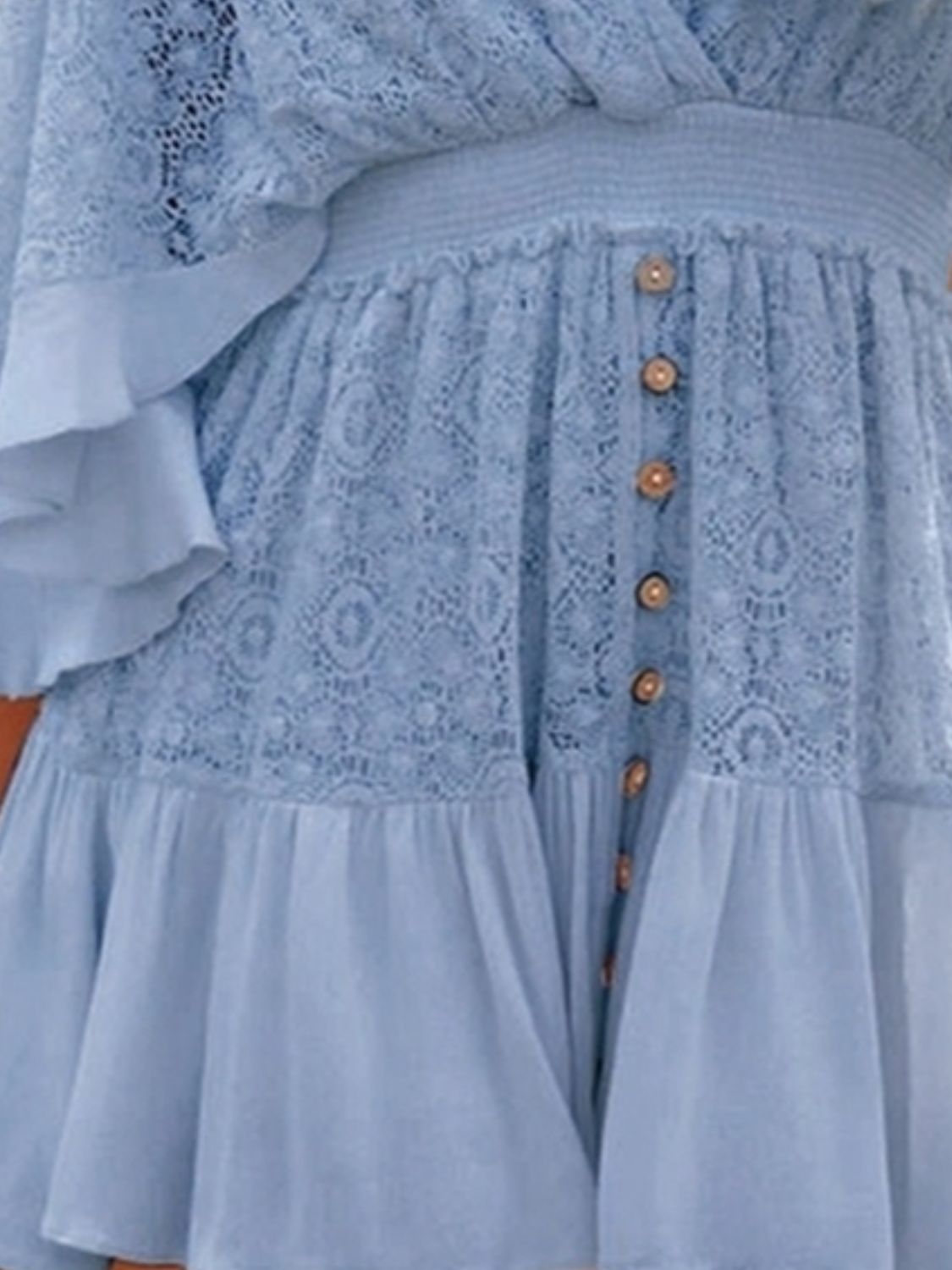 Ruffle Hem Tie Back Lace Mini Dress.
