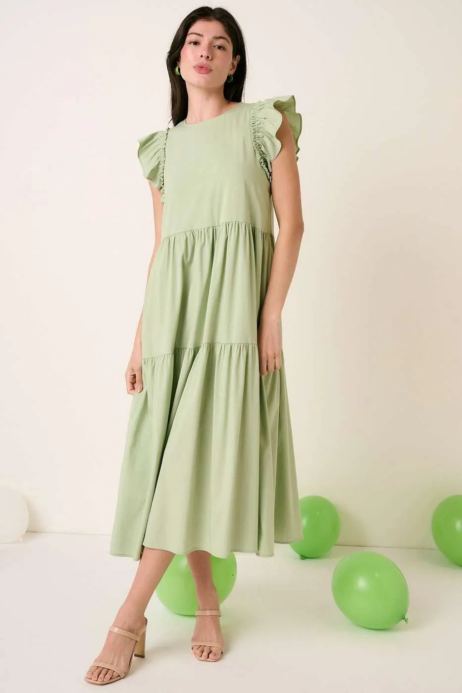 Mittoshop Ruffle Short Sleeve Tiered Maxi Dress.