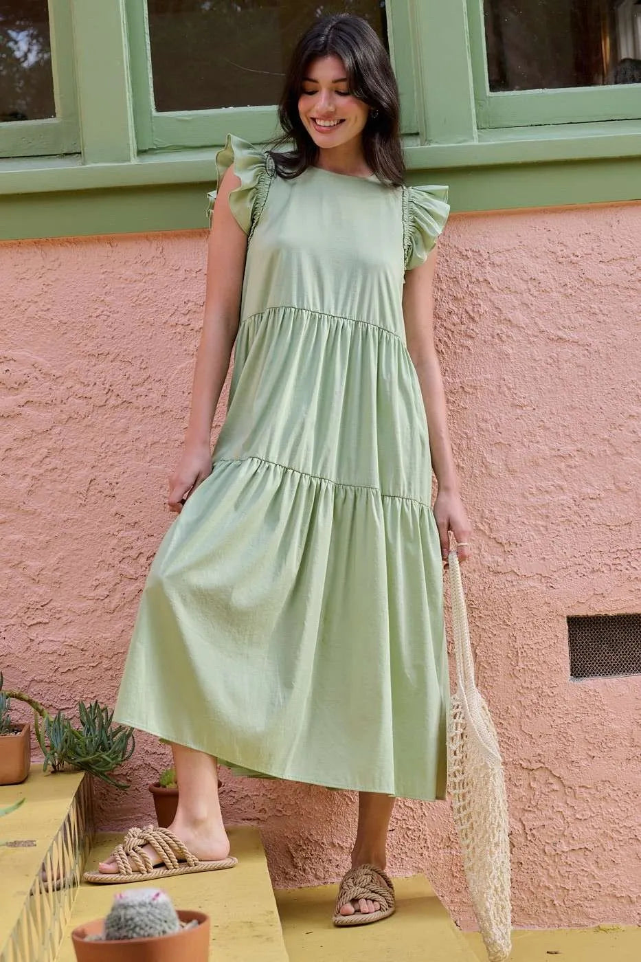 Mittoshop Ruffle Short Sleeve Tiered Maxi Dress.