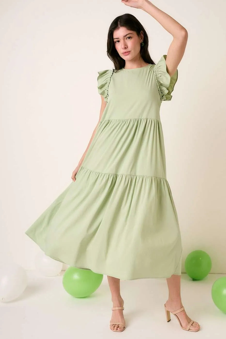 Mittoshop Ruffle Short Sleeve Tiered Maxi Dress.