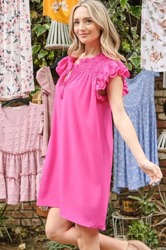 And The Why Ruffle Shoulder Smocked Detailed Dress.