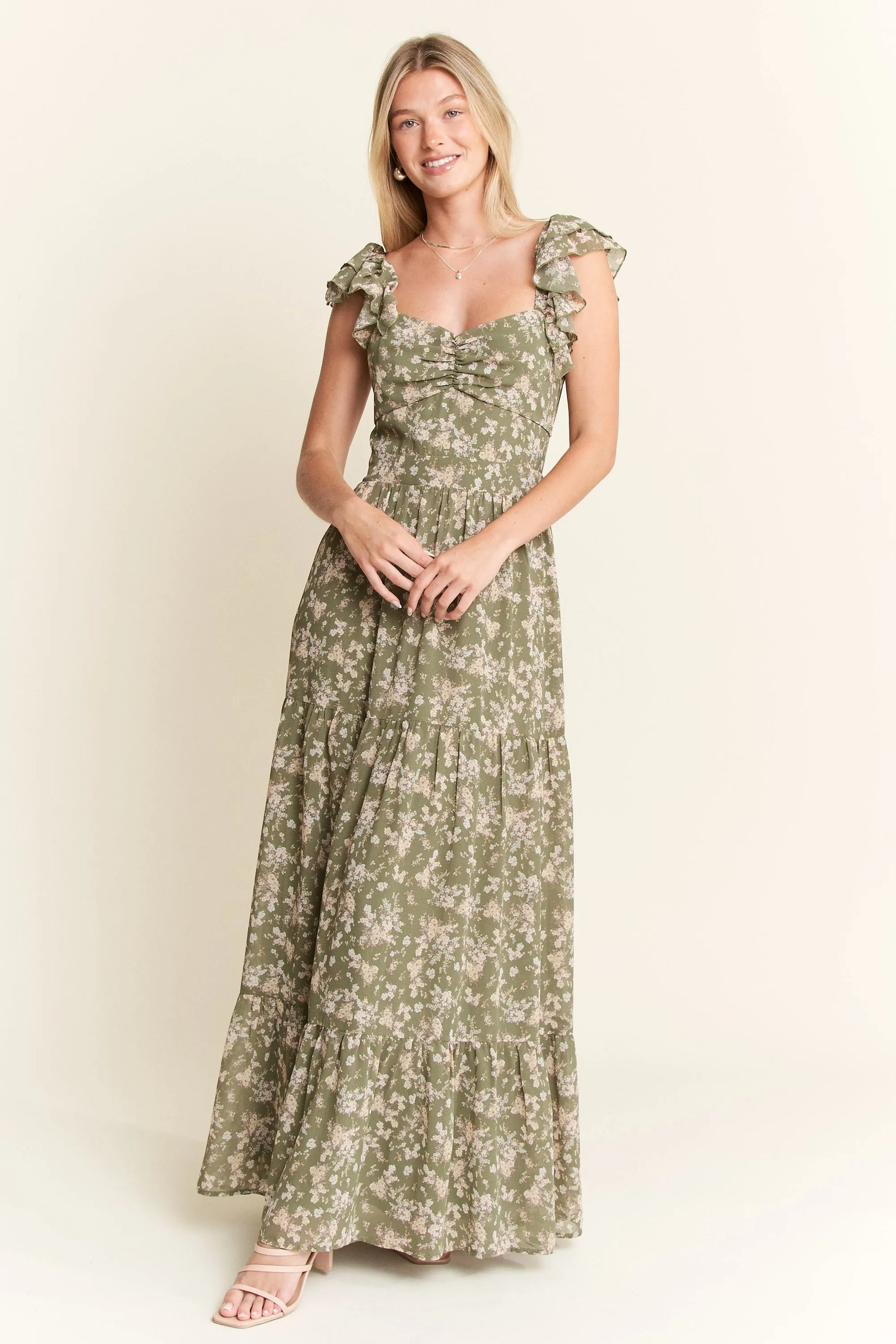 Jade by Jane Ruffle Sleeve Tiered Maxi Dress.