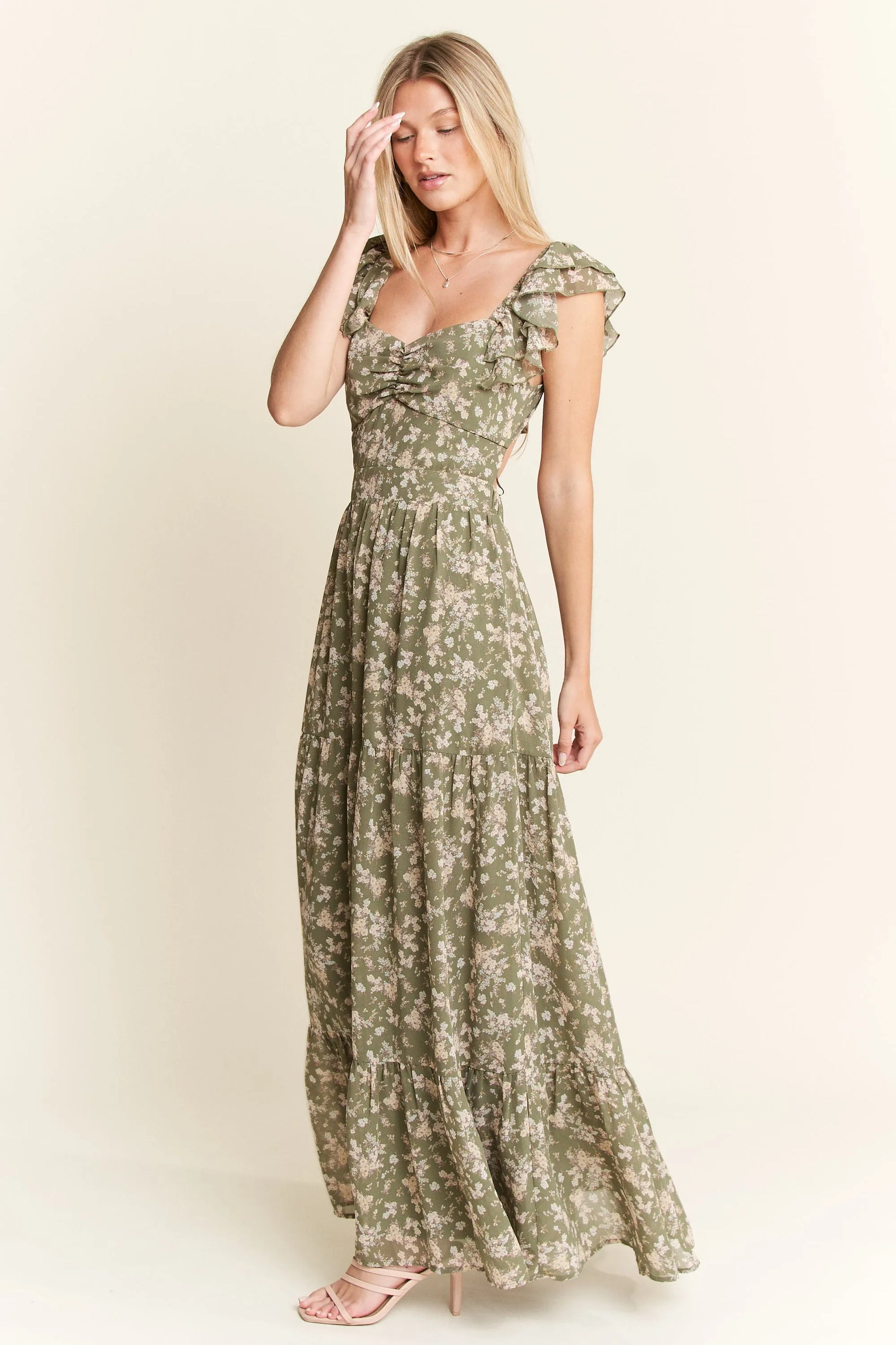 Jade by Jane Ruffle Sleeve Tiered Maxi Dress.