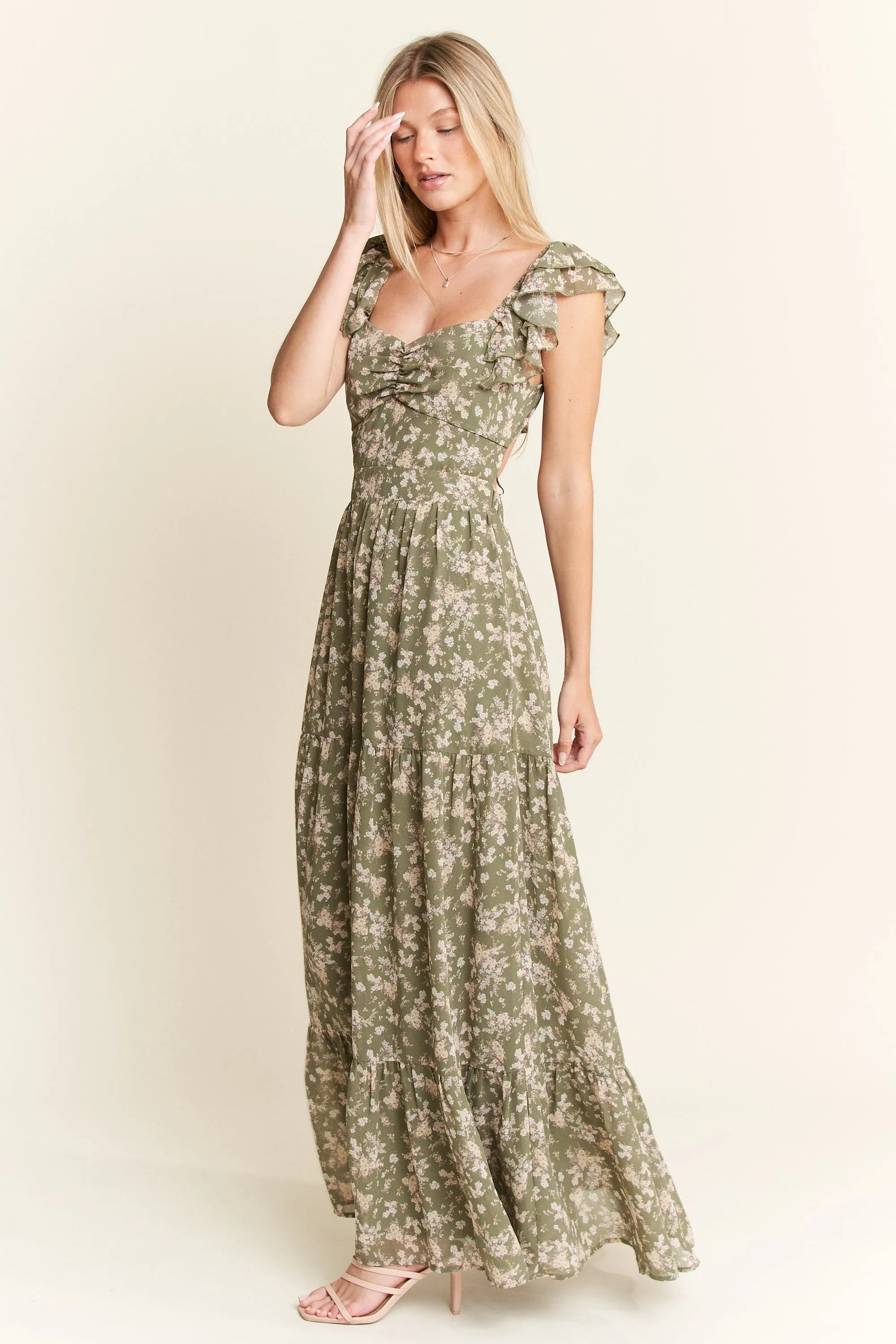 Jade by Jane Ruffle Sleeve Tiered Maxi Dress.