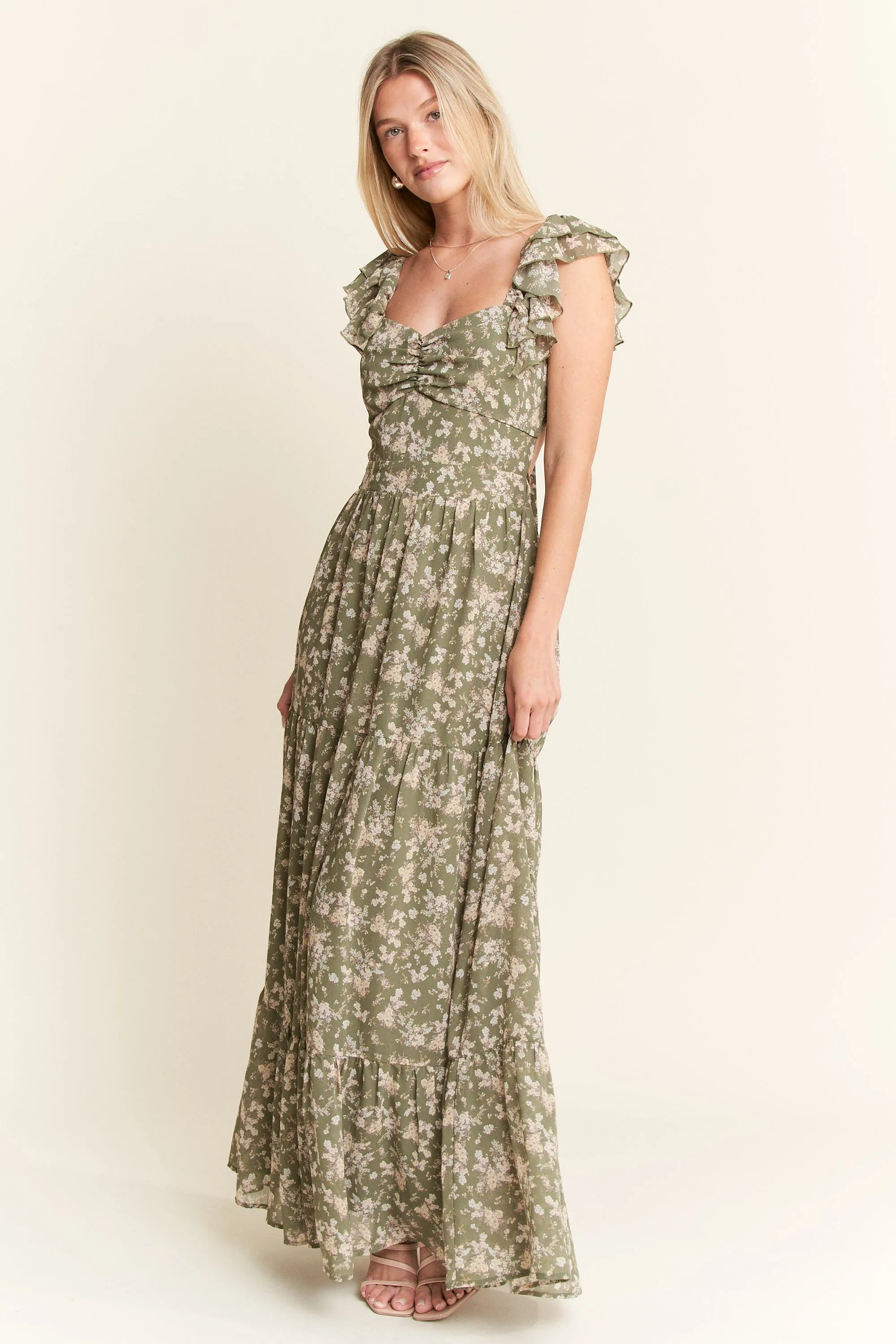 Jade by Jane Ruffle Sleeve Tiered Maxi Dress.