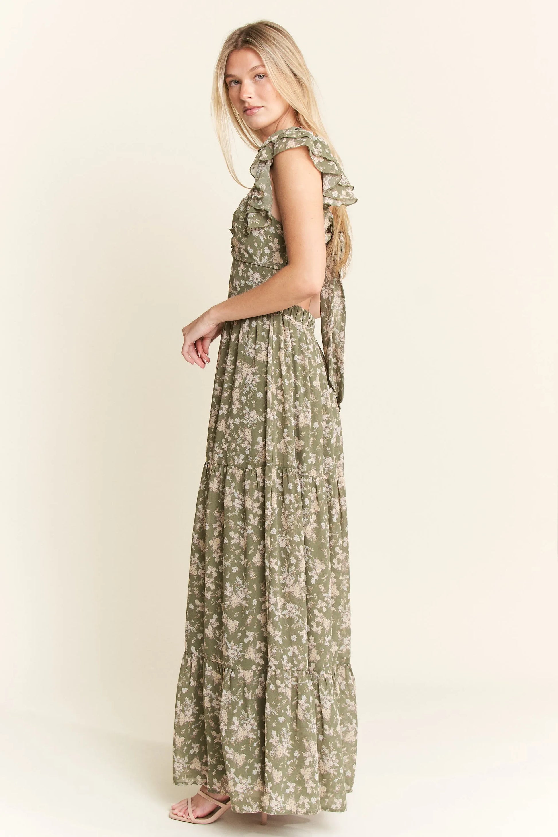 Jade by Jane Ruffle Sleeve Tiered Maxi Dress.