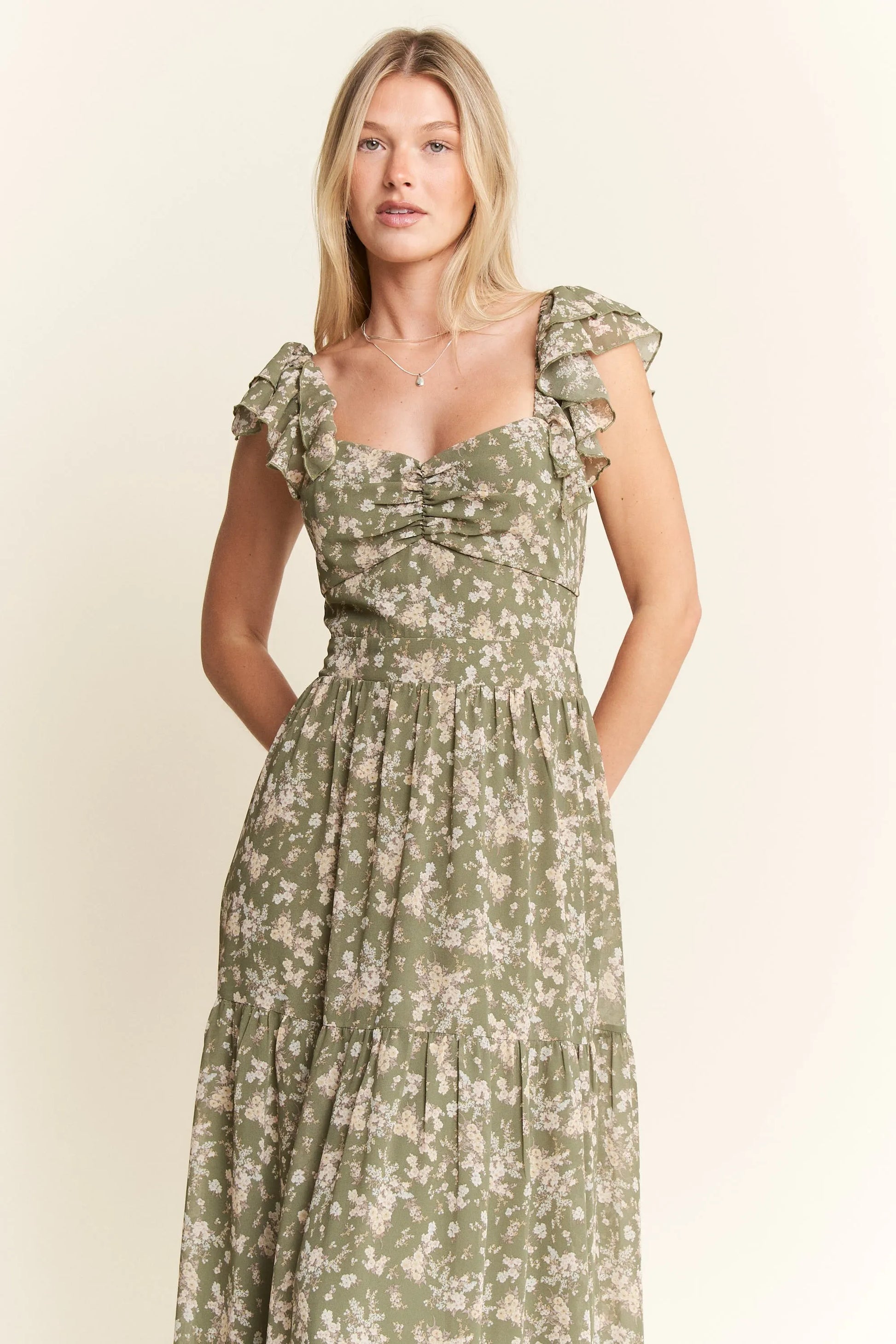 Jade by Jane Ruffle Sleeve Tiered Maxi Dress.