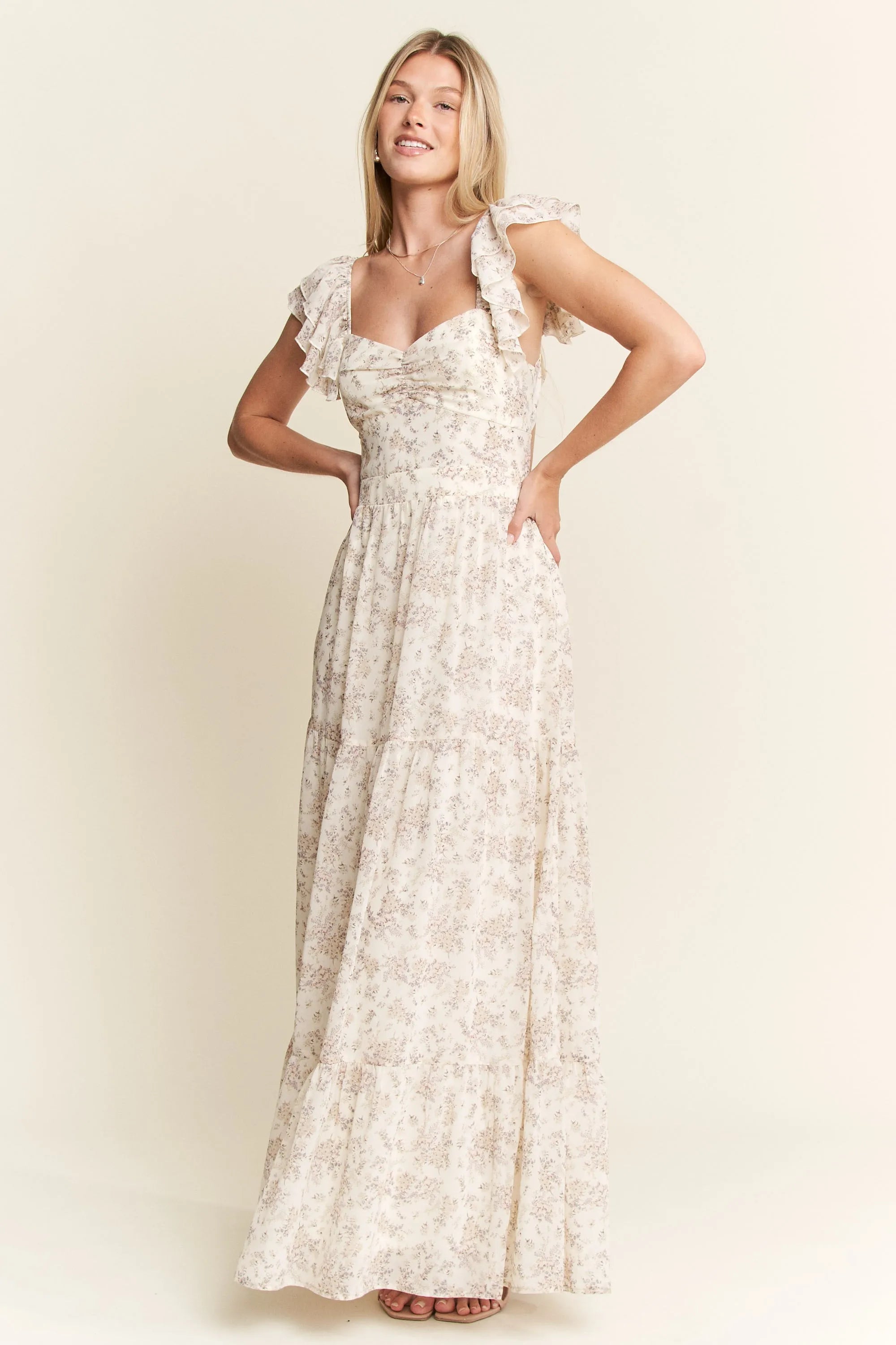 Jade by Jane Full Size Ruffle Sleeve Tiered Maxi Dress Plus Size.