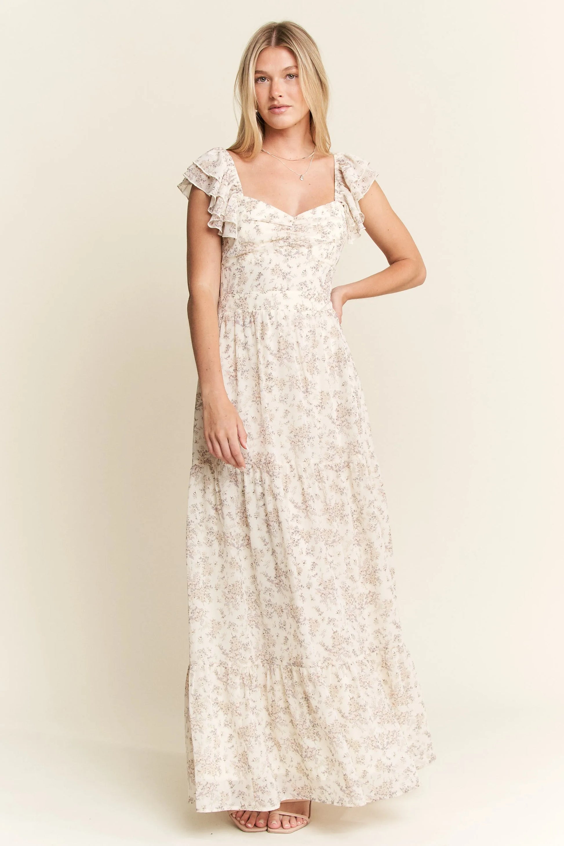 Jade by Jane Full Size Ruffle Sleeve Tiered Maxi Dress Plus Size.