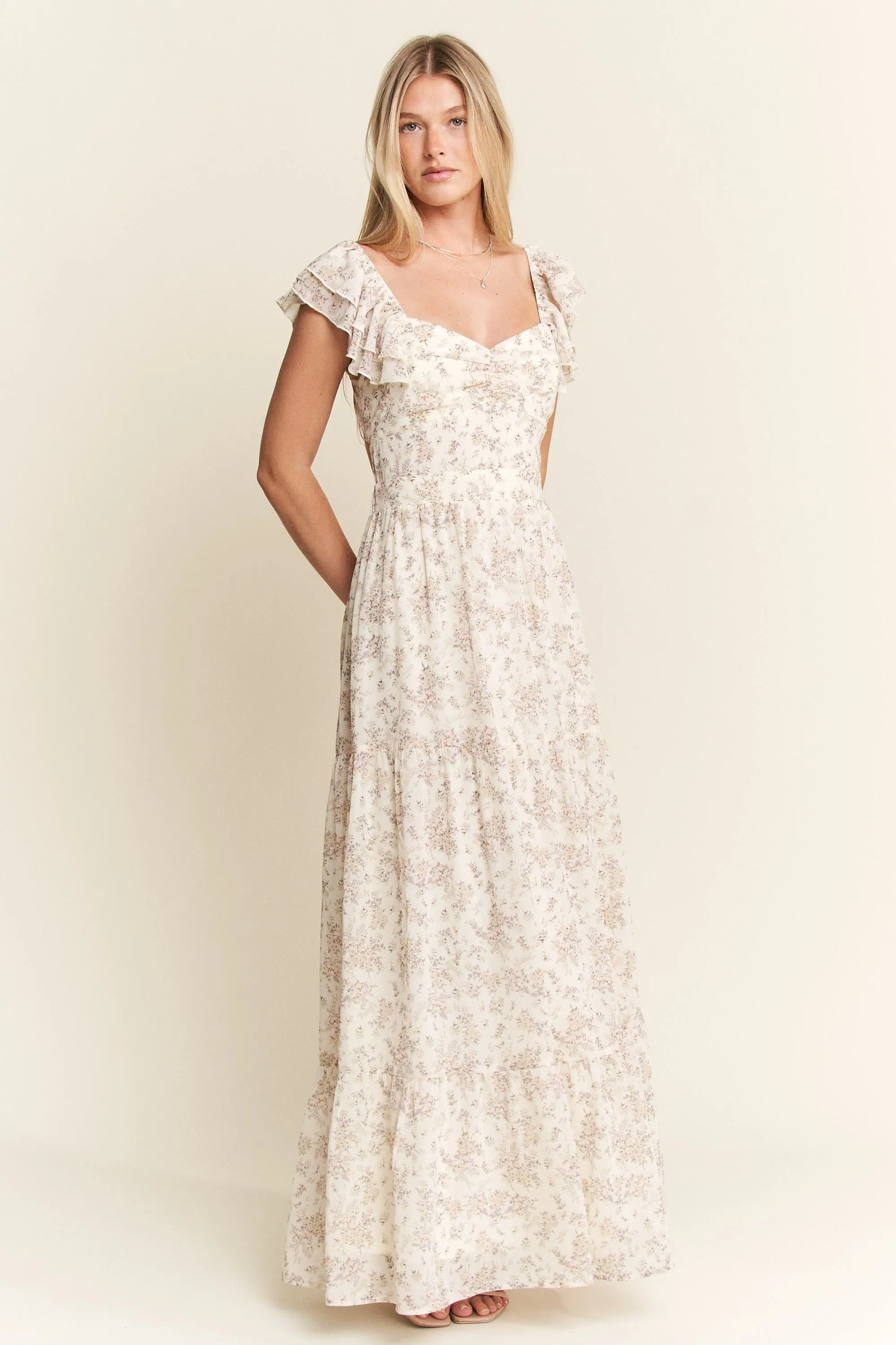 Jade by Jane Full Size Ruffle Sleeve Tiered Maxi Dress Plus Size.