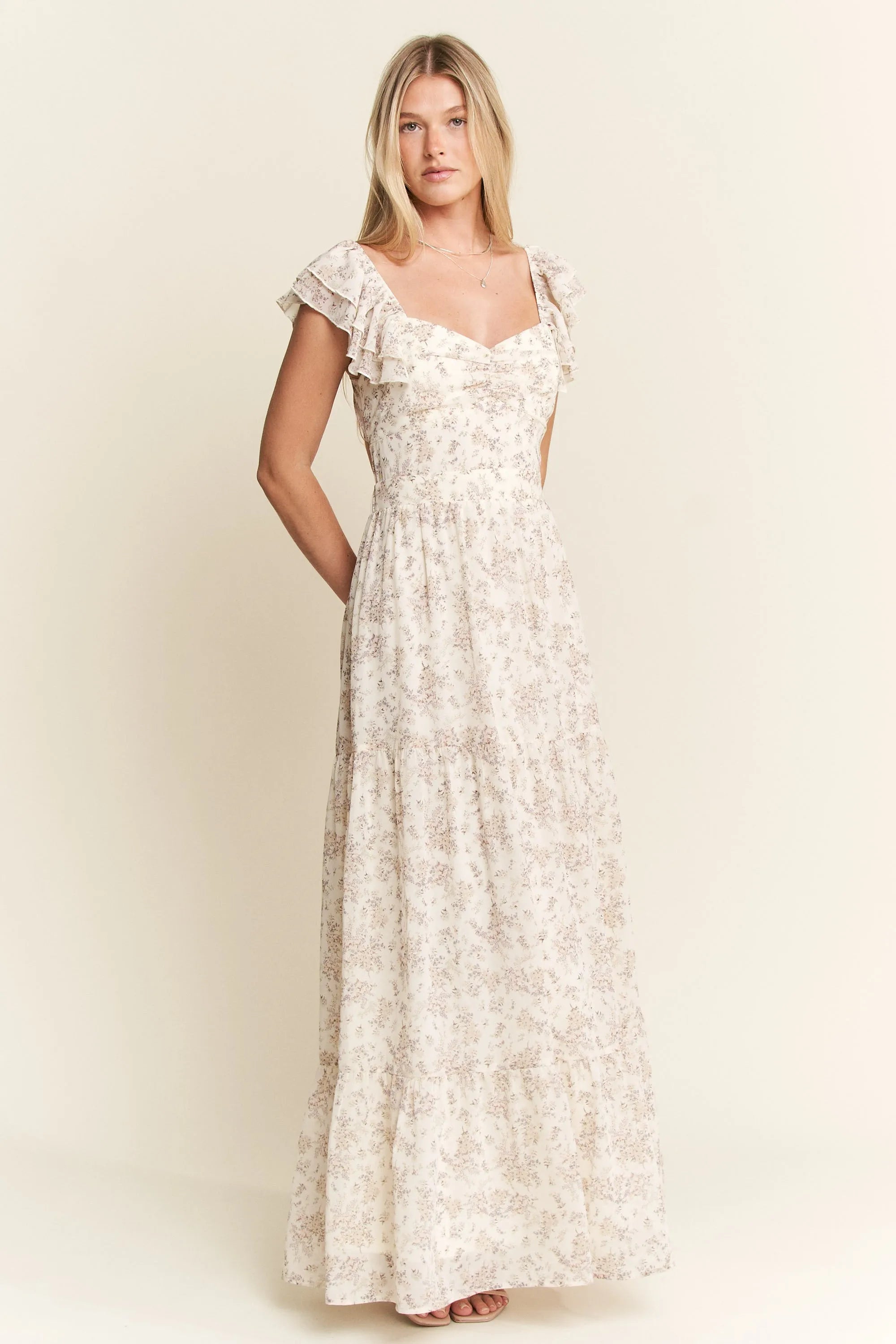 Jade by Jane Full Size Ruffle Sleeve Tiered Maxi Dress Plus Size.