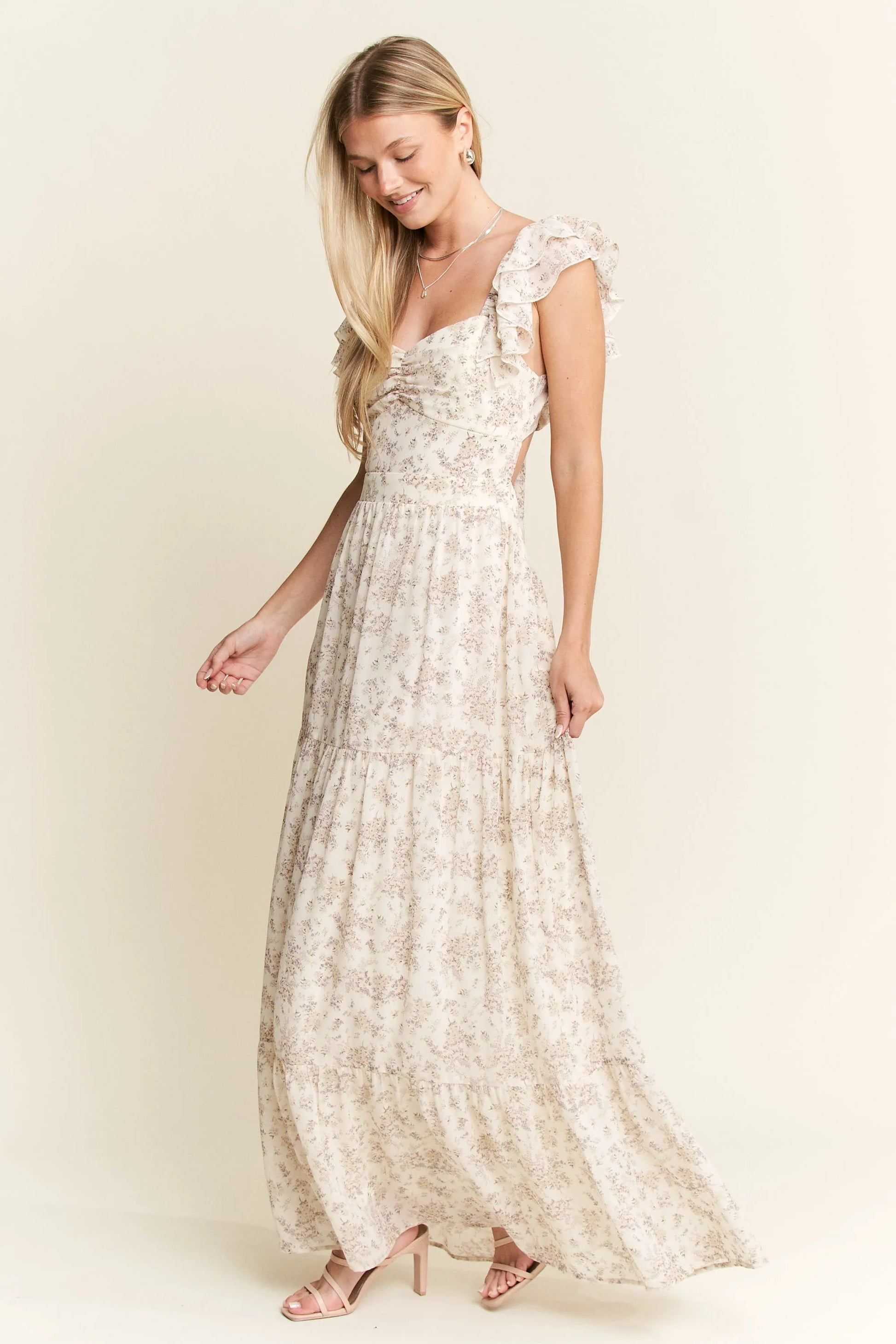 Jade by Jane Full Size Ruffle Sleeve Tiered Maxi Dress Plus Size.
