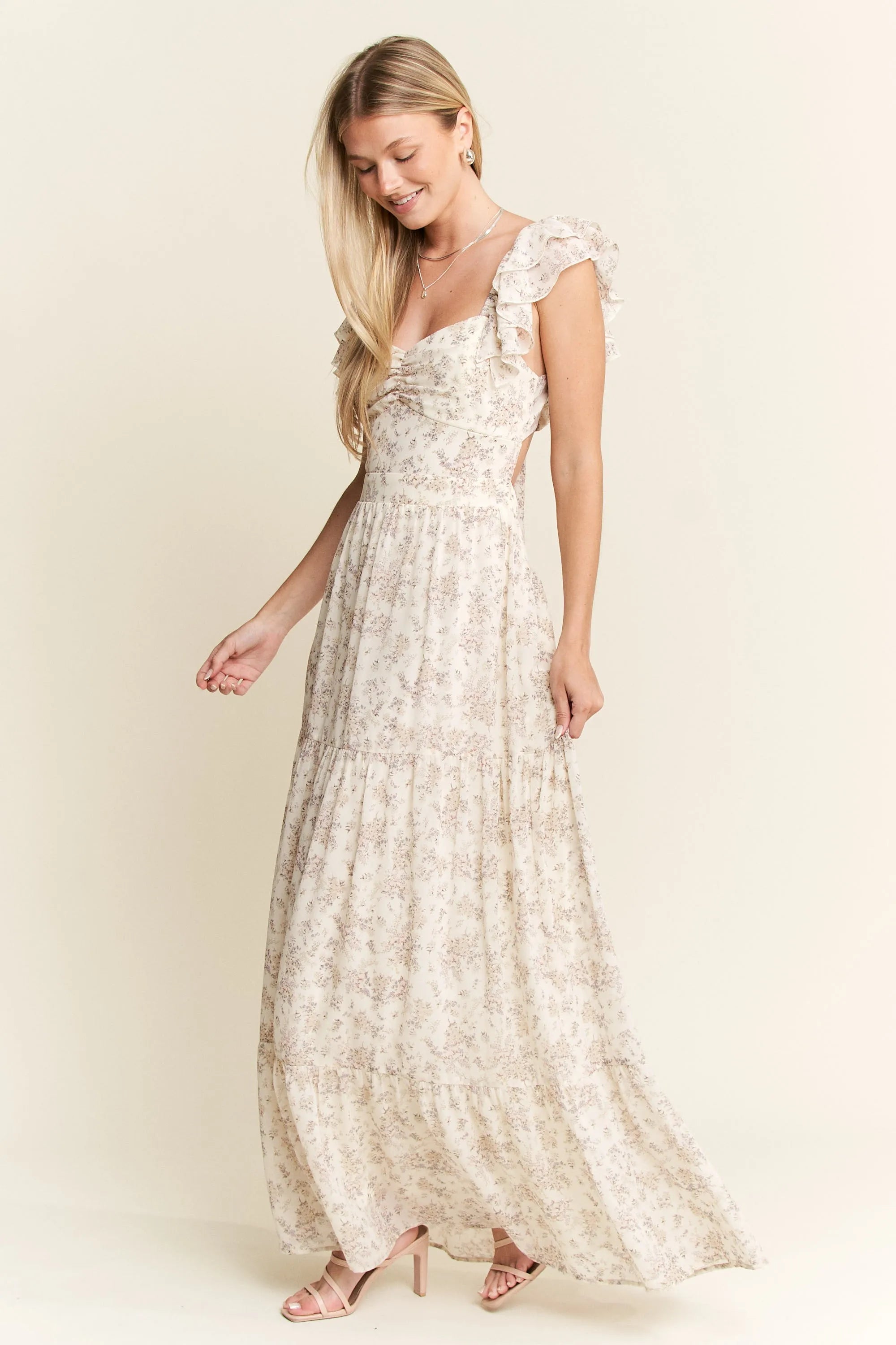 Jade by Jane Full Size Ruffle Sleeve Tiered Maxi Dress Plus Size.