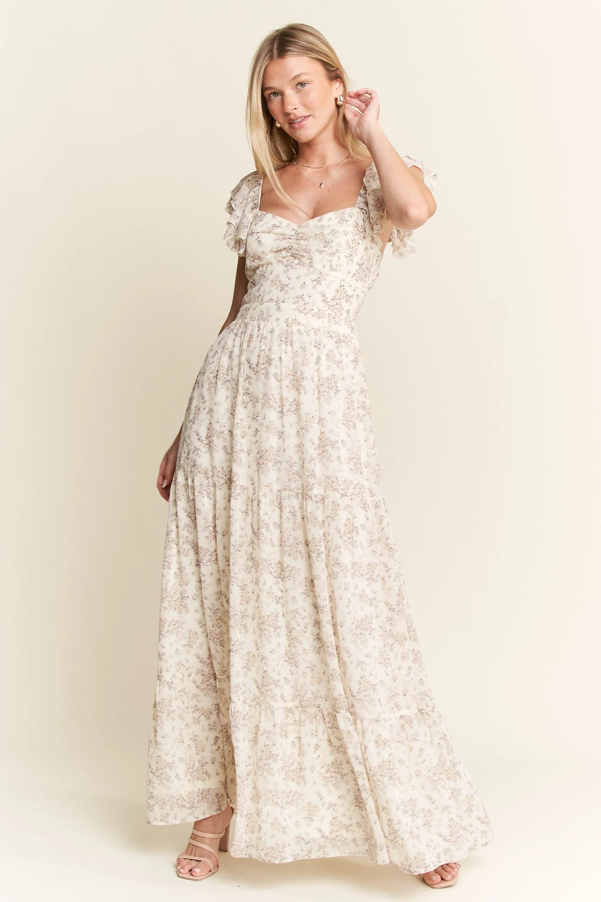 Jade by Jane Full Size Ruffle Sleeve Tiered Maxi Dress Plus Size.