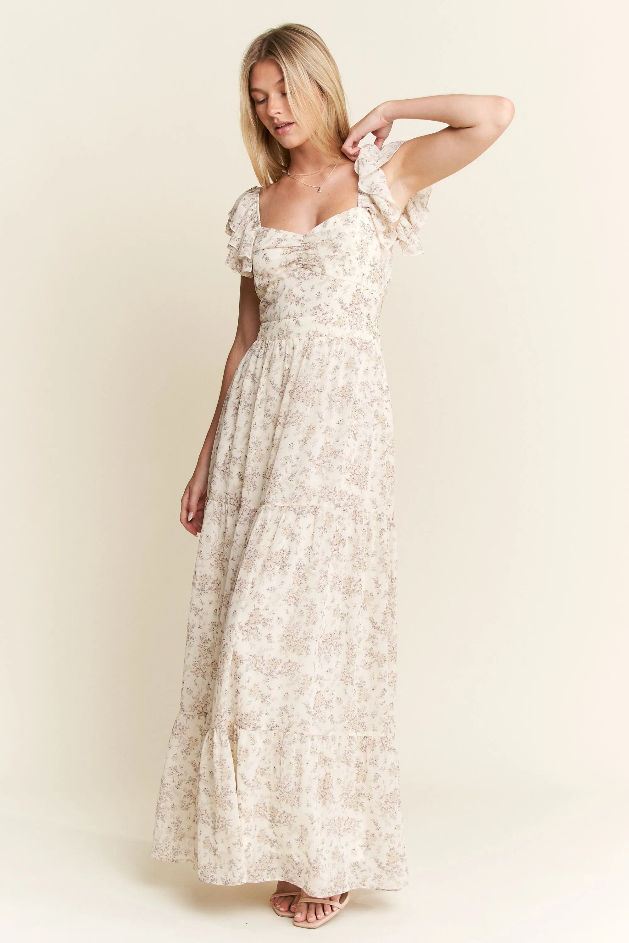 Jade by Jane Full Size Ruffle Sleeve Tiered Maxi Dress Plus Size.