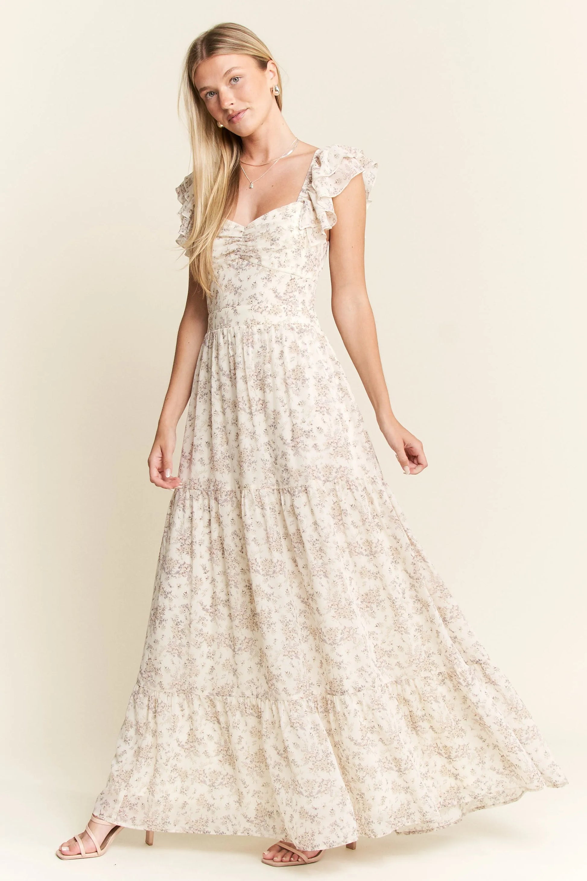 Jade by Jane Full Size Ruffle Sleeve Tiered Maxi Dress Plus Size.