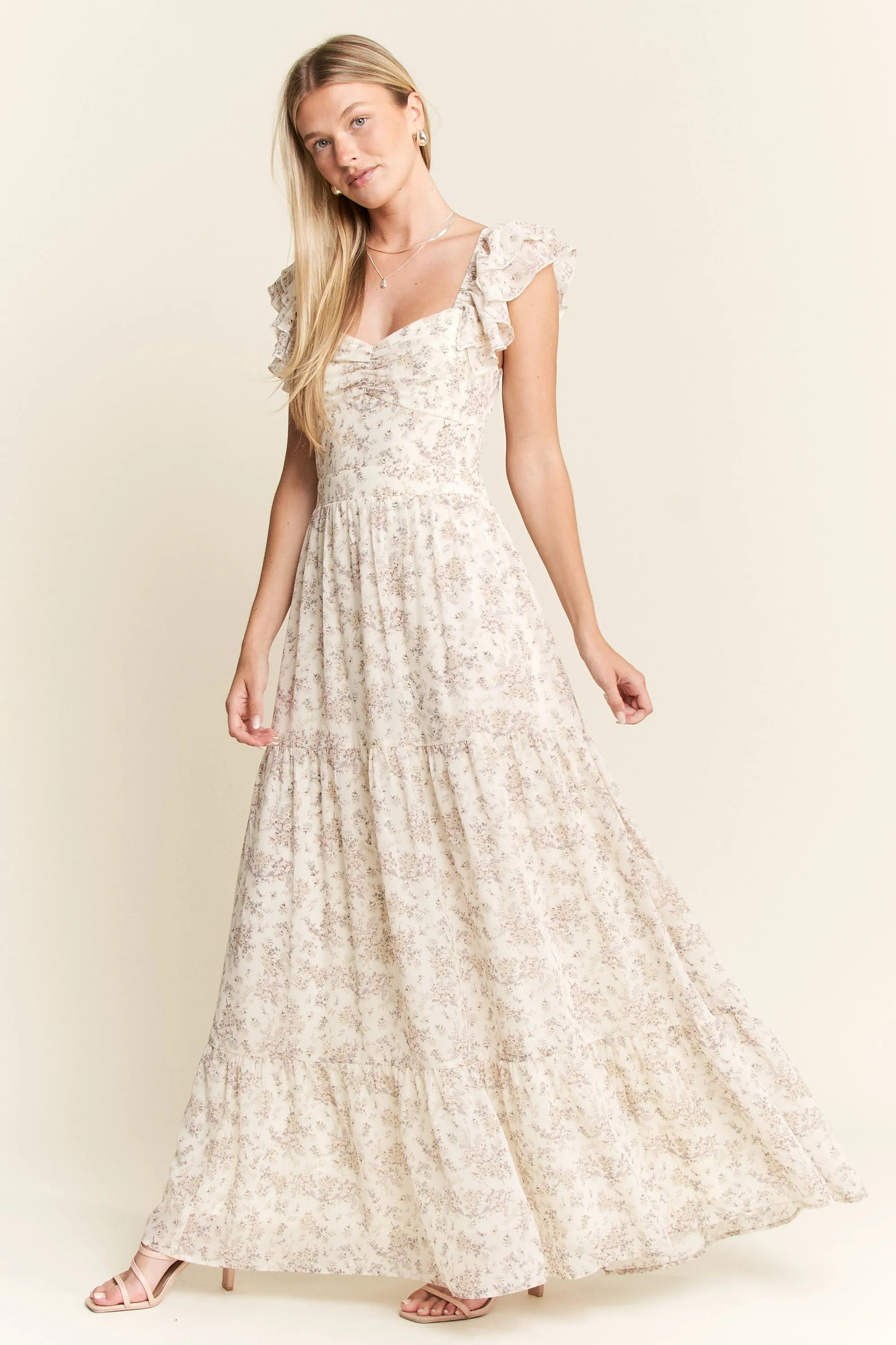 Jade by Jane Full Size Ruffle Sleeve Tiered Maxi Dress Plus Size.