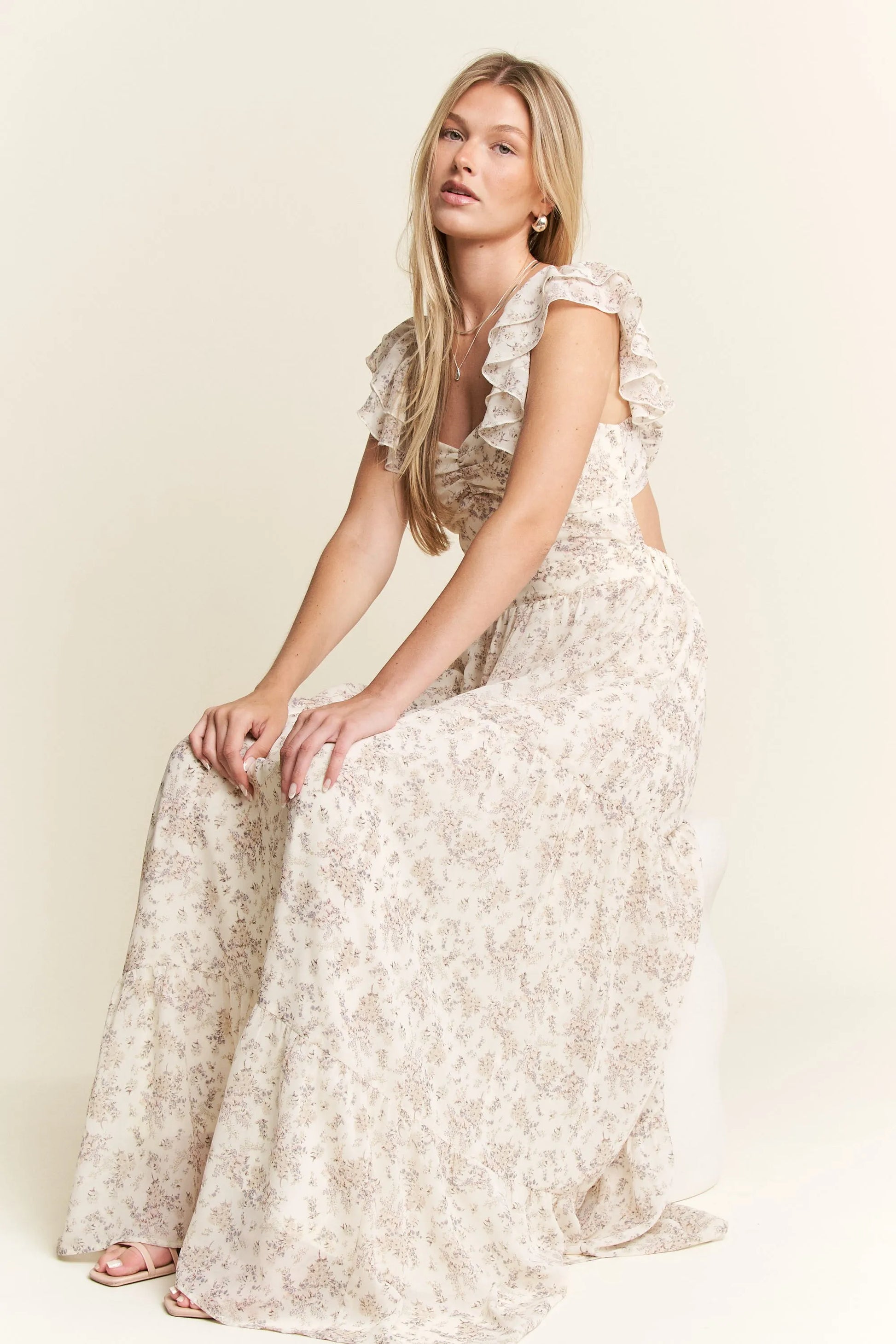 Jade by Jane Full Size Ruffle Sleeve Tiered Maxi Dress Plus Size.