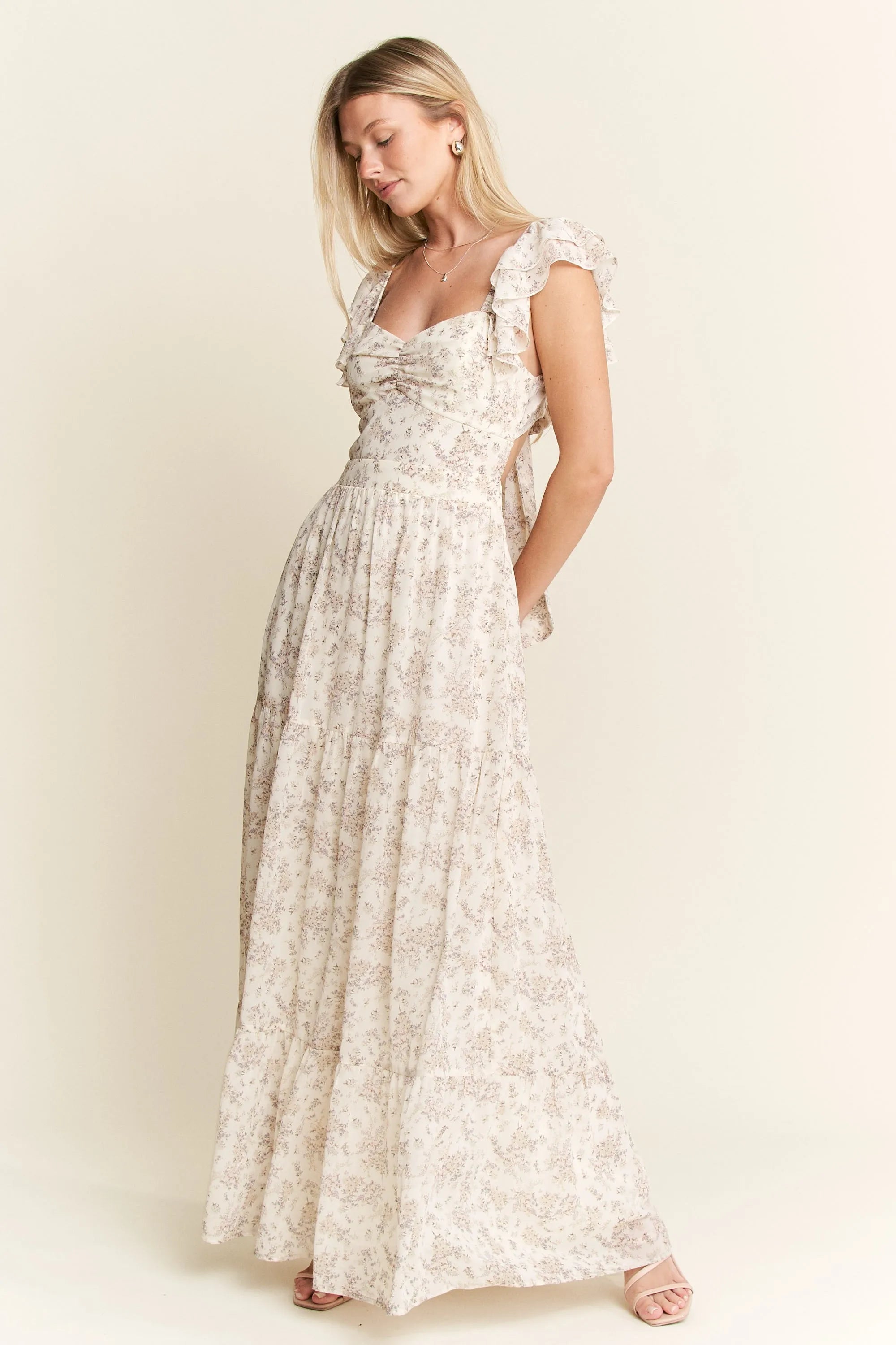 Jade by Jane Full Size Ruffle Sleeve Tiered Maxi Dress Plus Size.