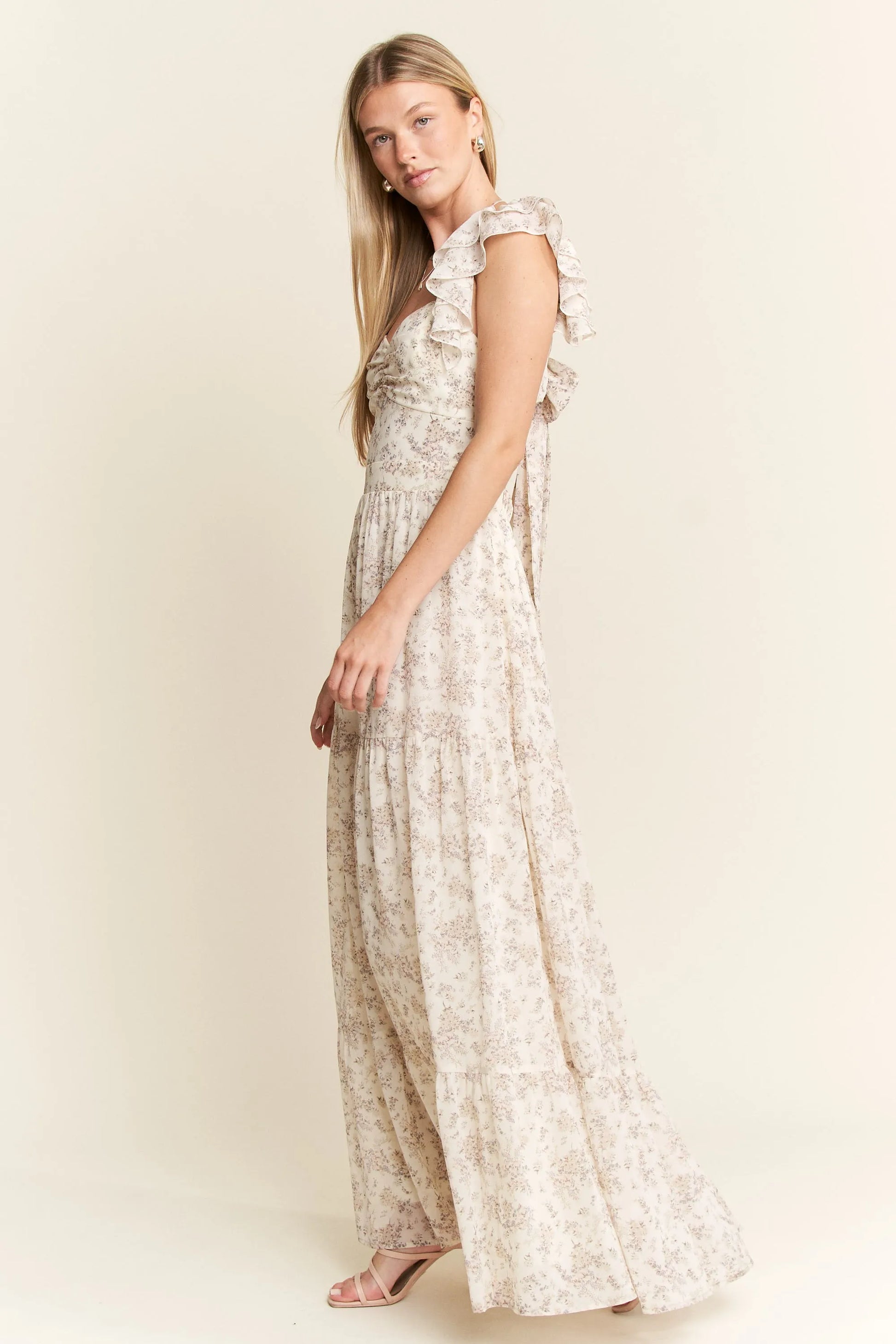 Jade by Jane Full Size Ruffle Sleeve Tiered Maxi Dress Plus Size.