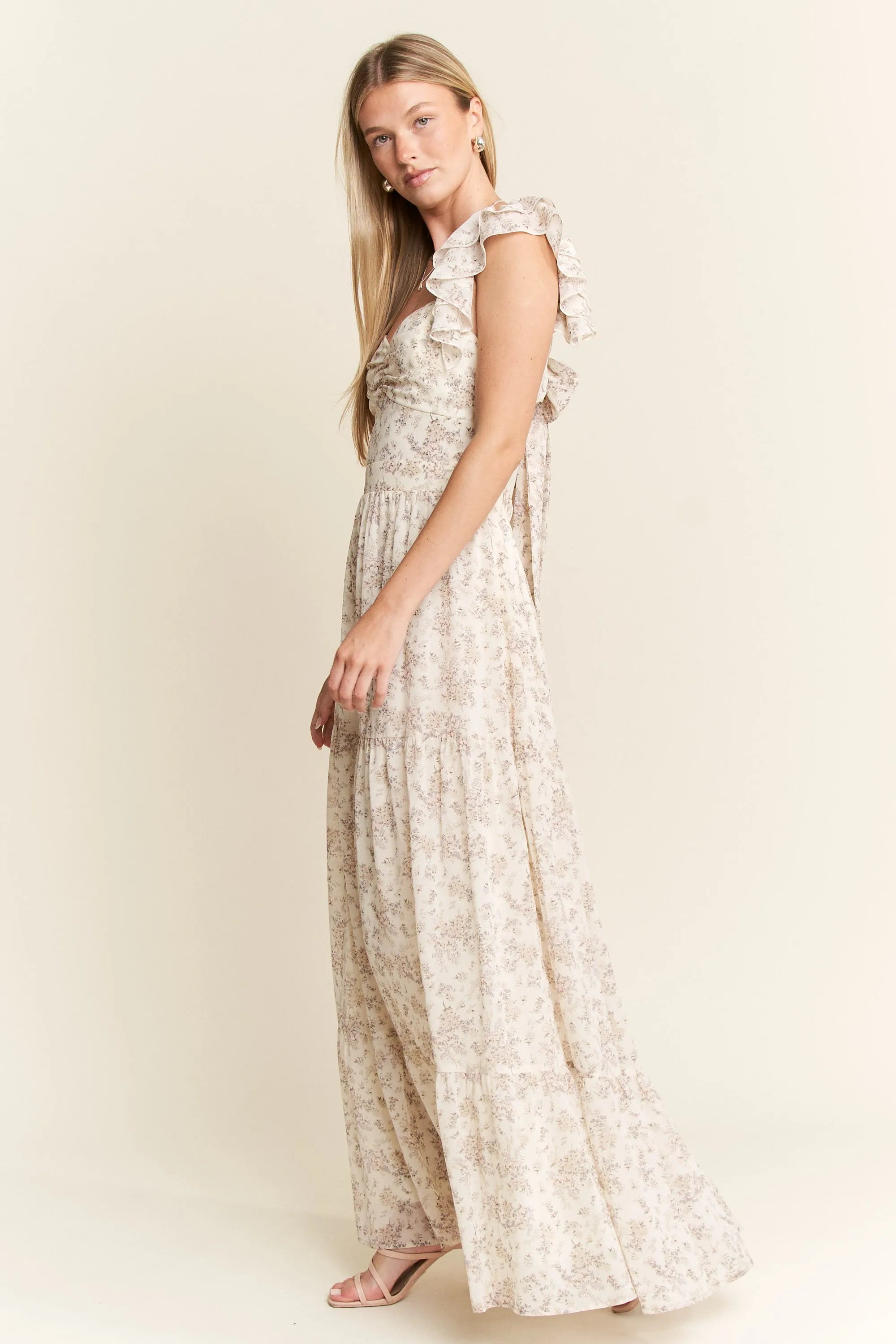 Jade by Jane Full Size Ruffle Sleeve Tiered Maxi Dress Plus Size.