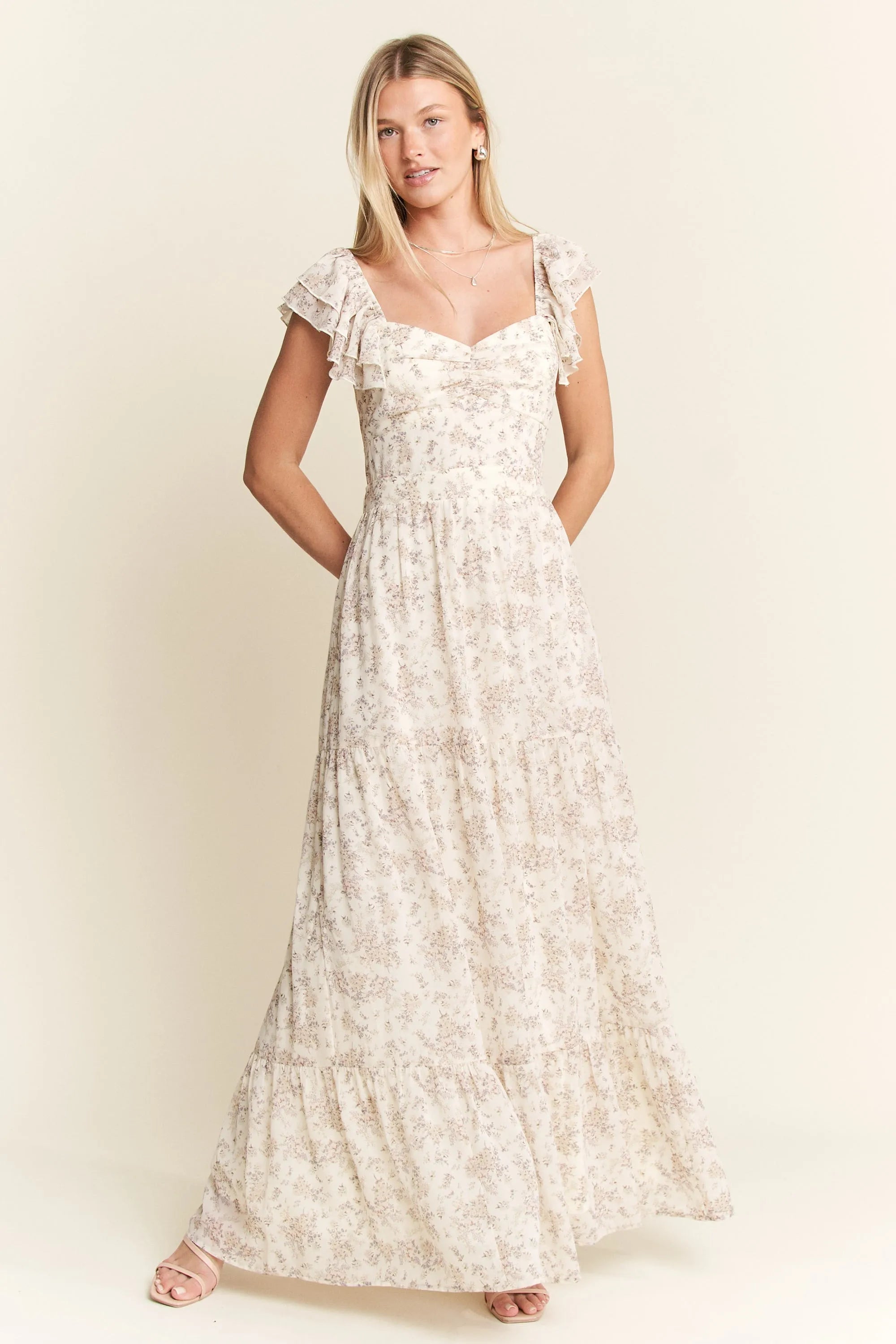 Jade by Jane Full Size Ruffle Sleeve Tiered Maxi Dress Plus Size.