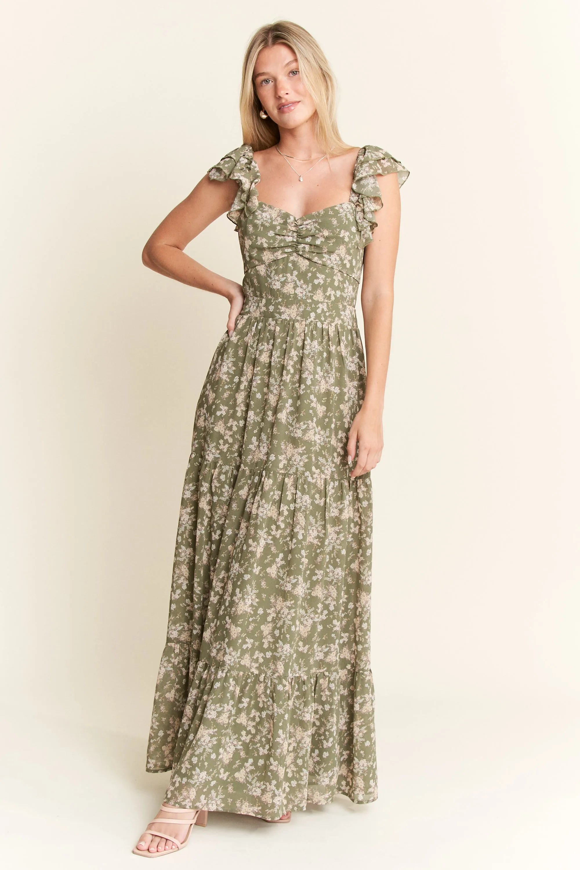 Jade by Jane Ruffle Sleeve Tiered Maxi Dress.