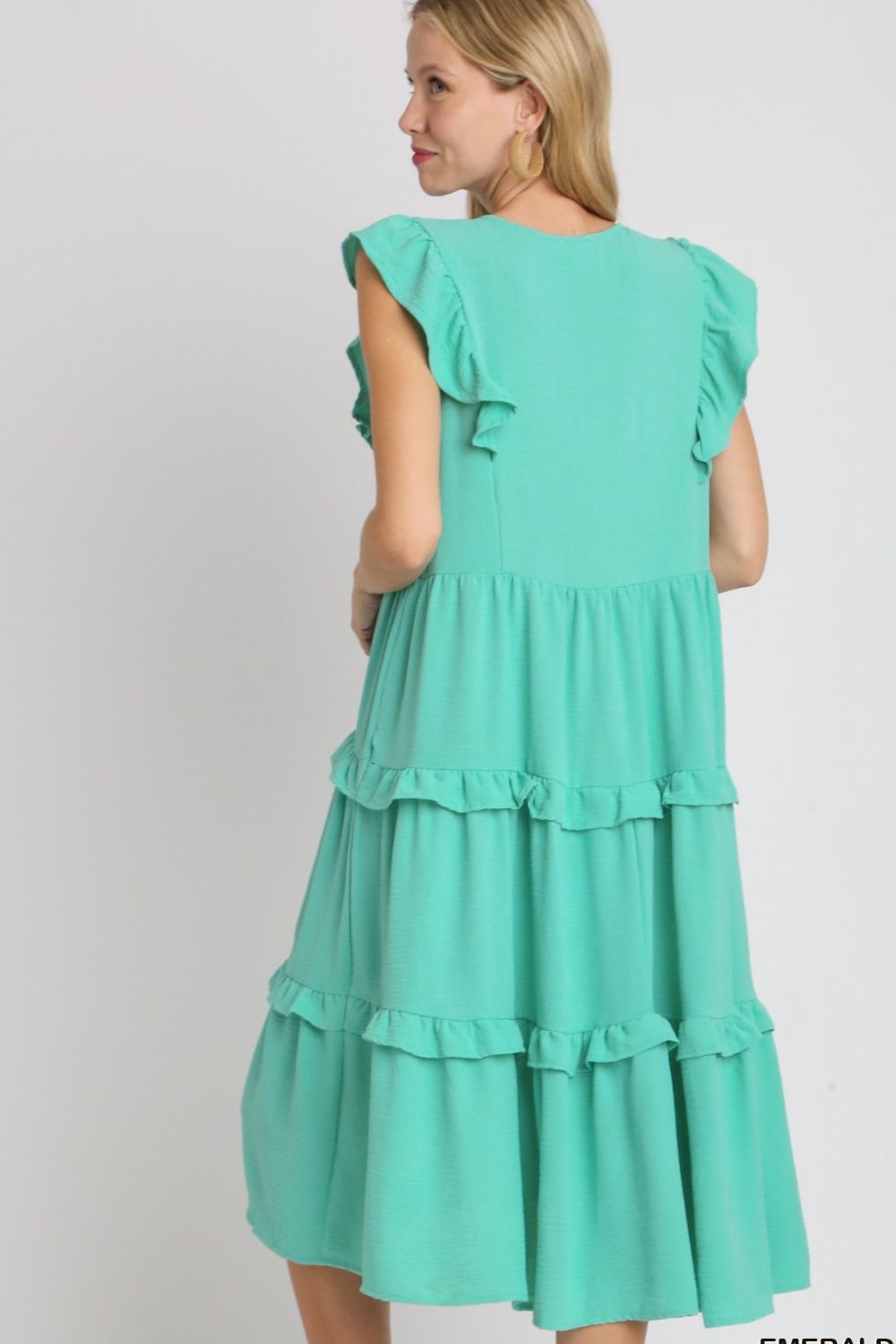 Umgee Full Size Ruffle Tiered Cap Sleeve Midi Dress Plus Size.