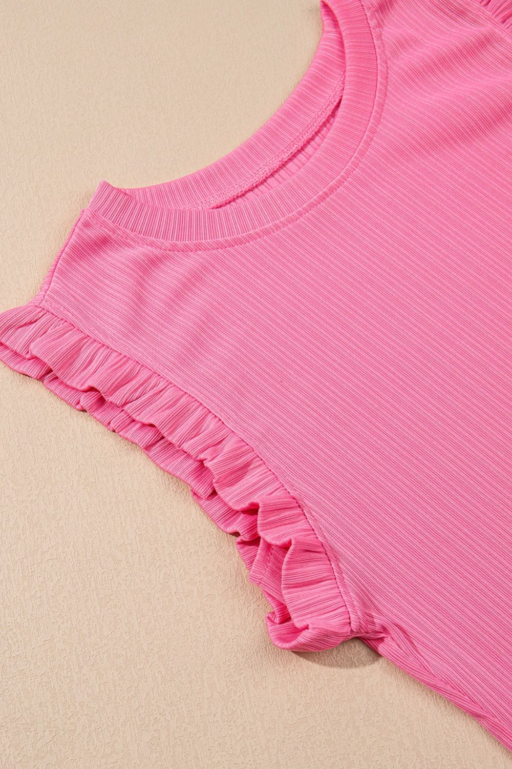Ruffle Trim Round Neck Top and Drawstring Skirt Set.
