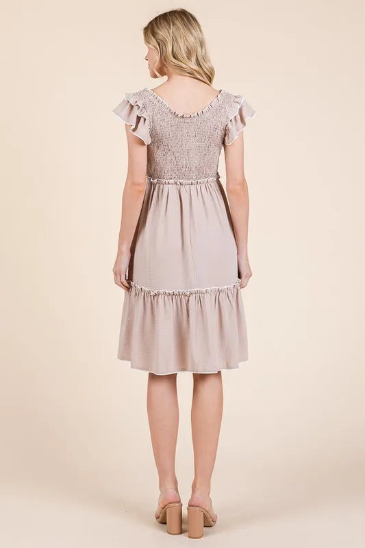 Lime N Chili Ruffle Trim Smocked Dress with Contrast.