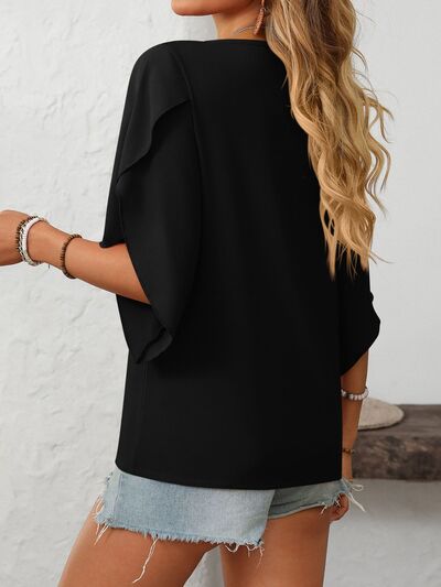 Mandy Ruffled Asymmetrical Neck Half Sleeve Blouse.