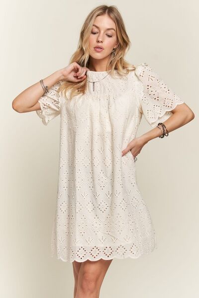 Adora Ruffled Eyelet Round Neck Dress.