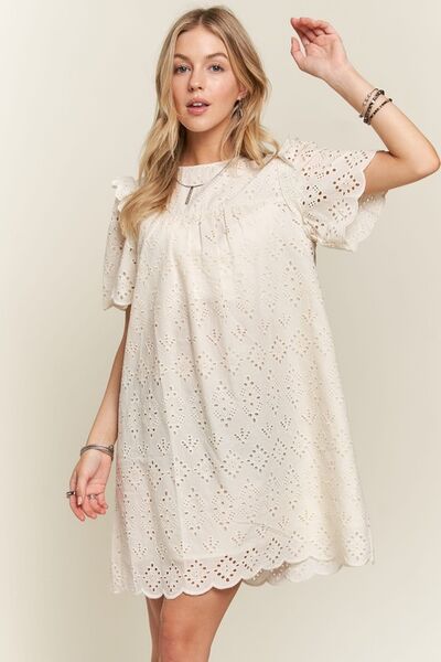 Adora Ruffled Eyelet Round Neck Dress.