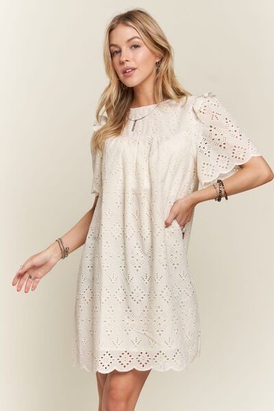 Adora Ruffled Eyelet Round Neck Dress.