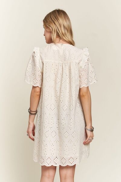 Adora Ruffled Eyelet Round Neck Dress.