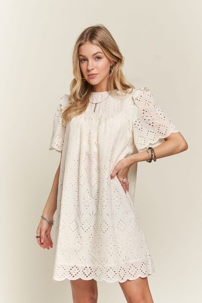 Adora Ruffled Eyelet Round Neck Dress.