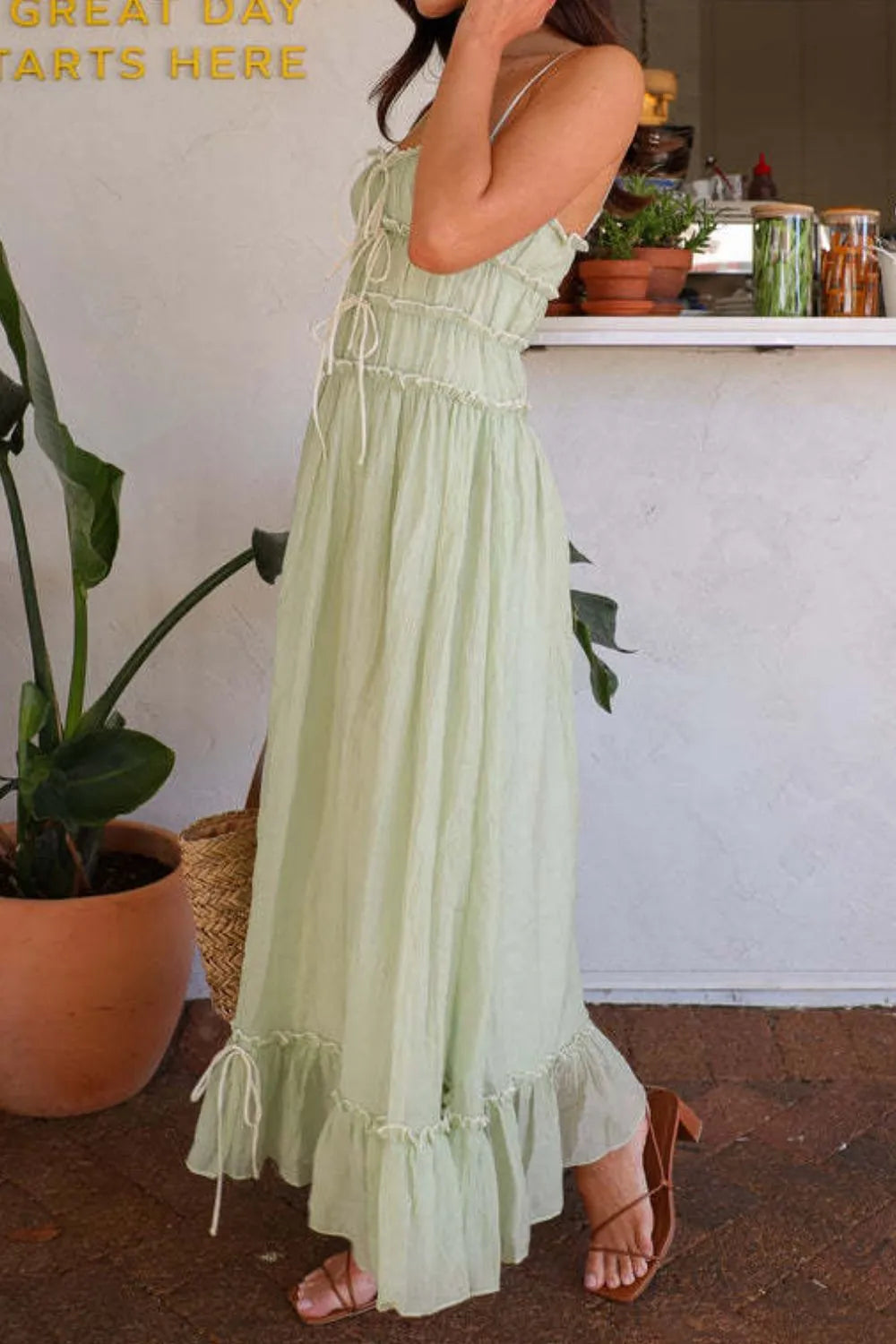 Ruffled Hem Frill Midi Cami Dress.
