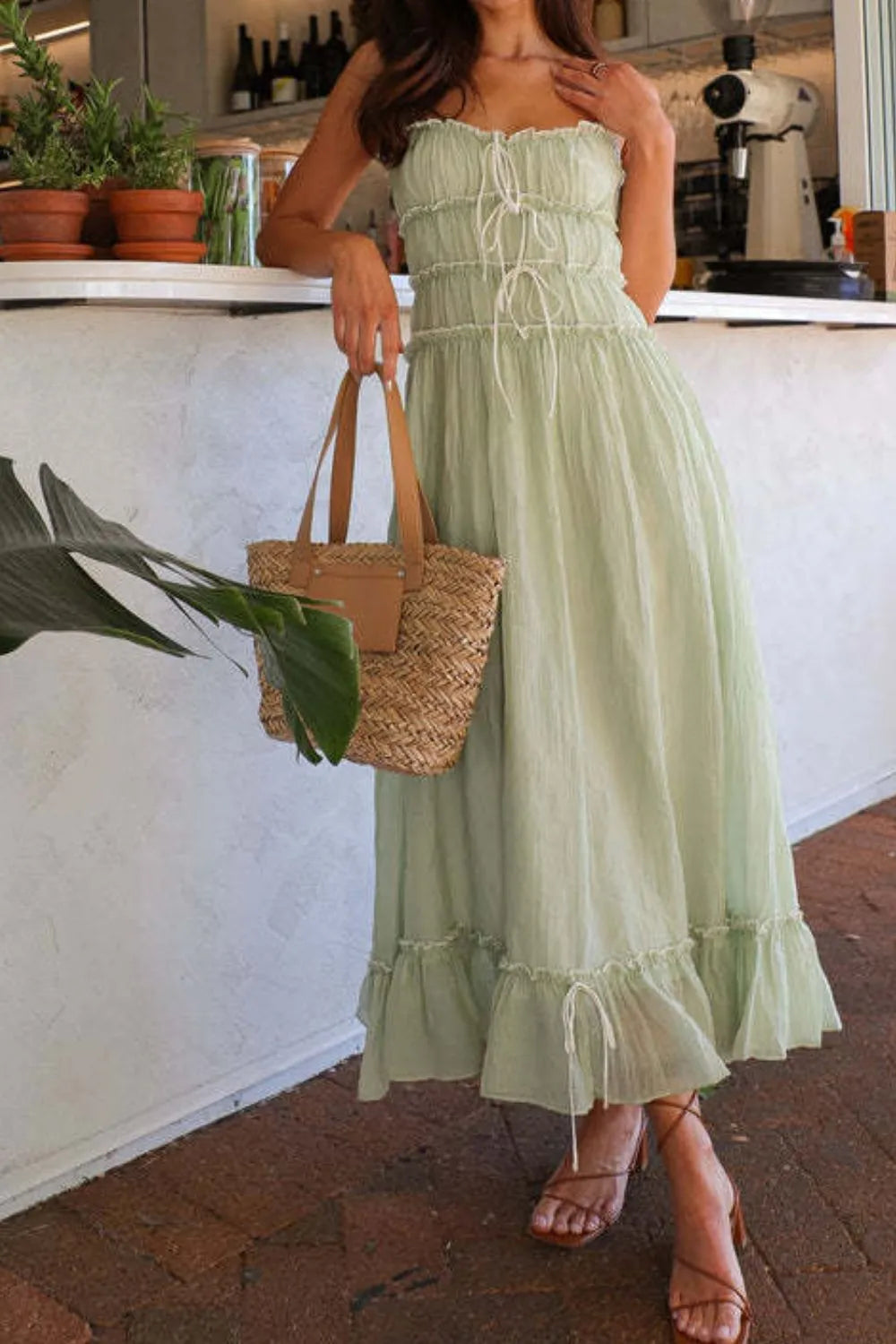 Ruffled Hem Frill Midi Cami Dress.