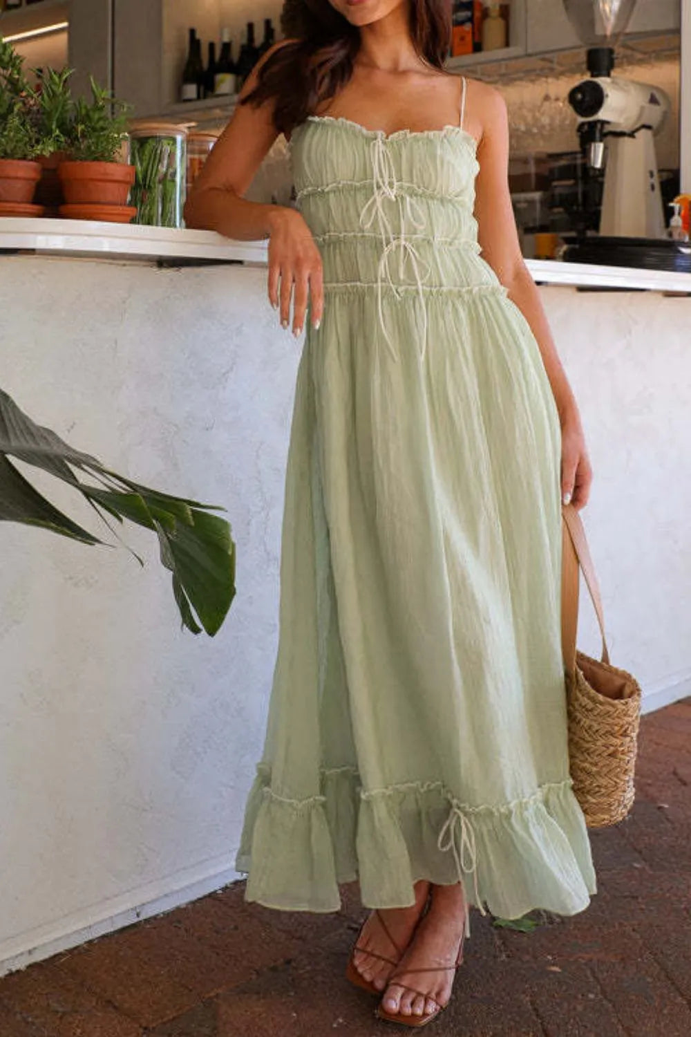 Ruffled Hem Frill Midi Cami Dress.
