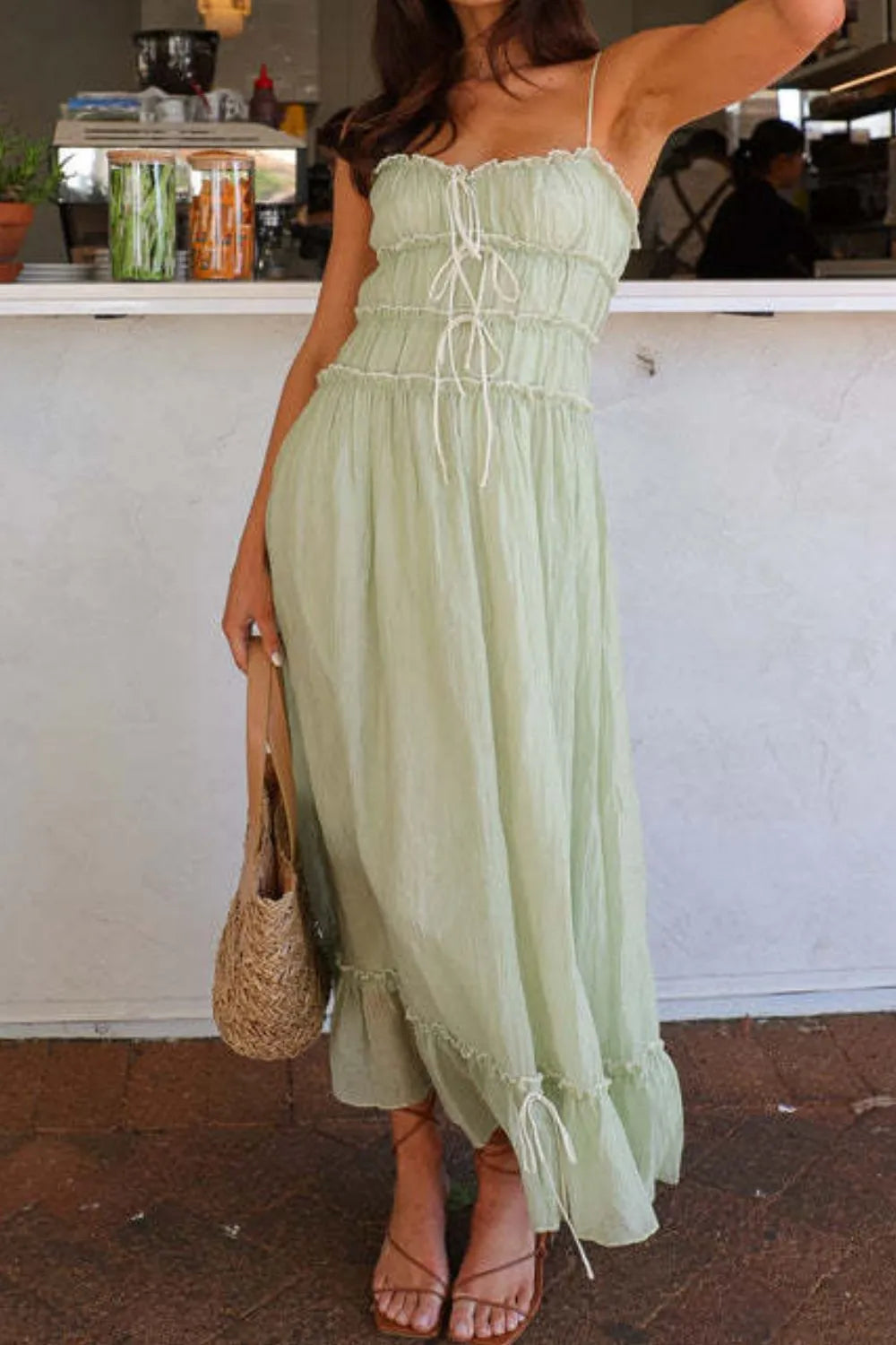 Ruffled Hem Frill Midi Cami Dress.