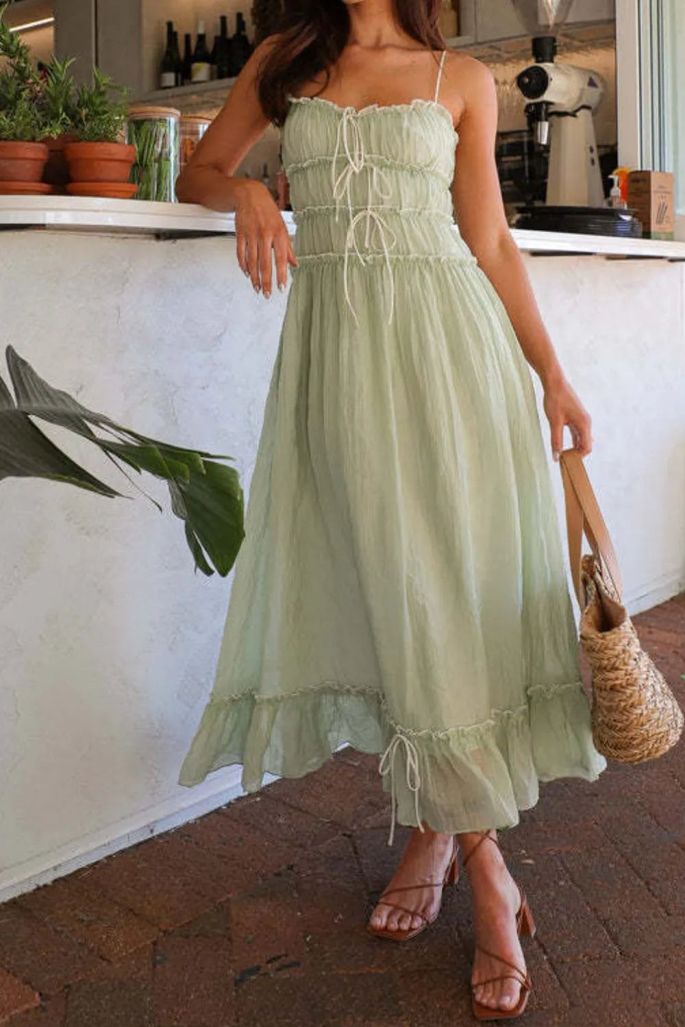 Ruffled Hem Frill Midi Cami Dress.