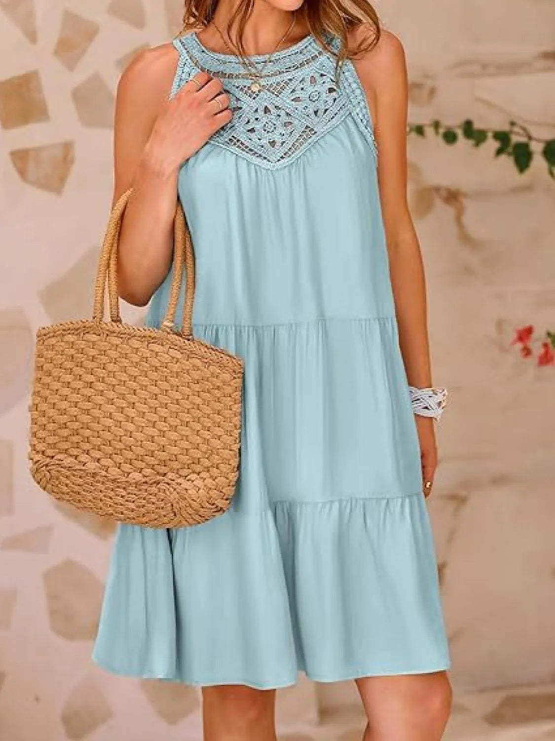 Ruffled Hem Lace Sleeveless Dress.