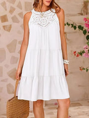 Ruffled Hem Lace Sleeveless Dress.
